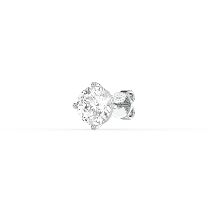 ROUND DIAMOND PLATINUM EAR STUDS - ( 2.14CT) showcasing a brilliant round diamond set in polished platinum.