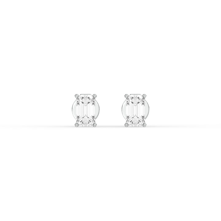 EMERALD DIAMOND PLATINUM EAR STUDS - ( 0.66CT) featuring emerald-cut diamonds in polished platinum settings.
