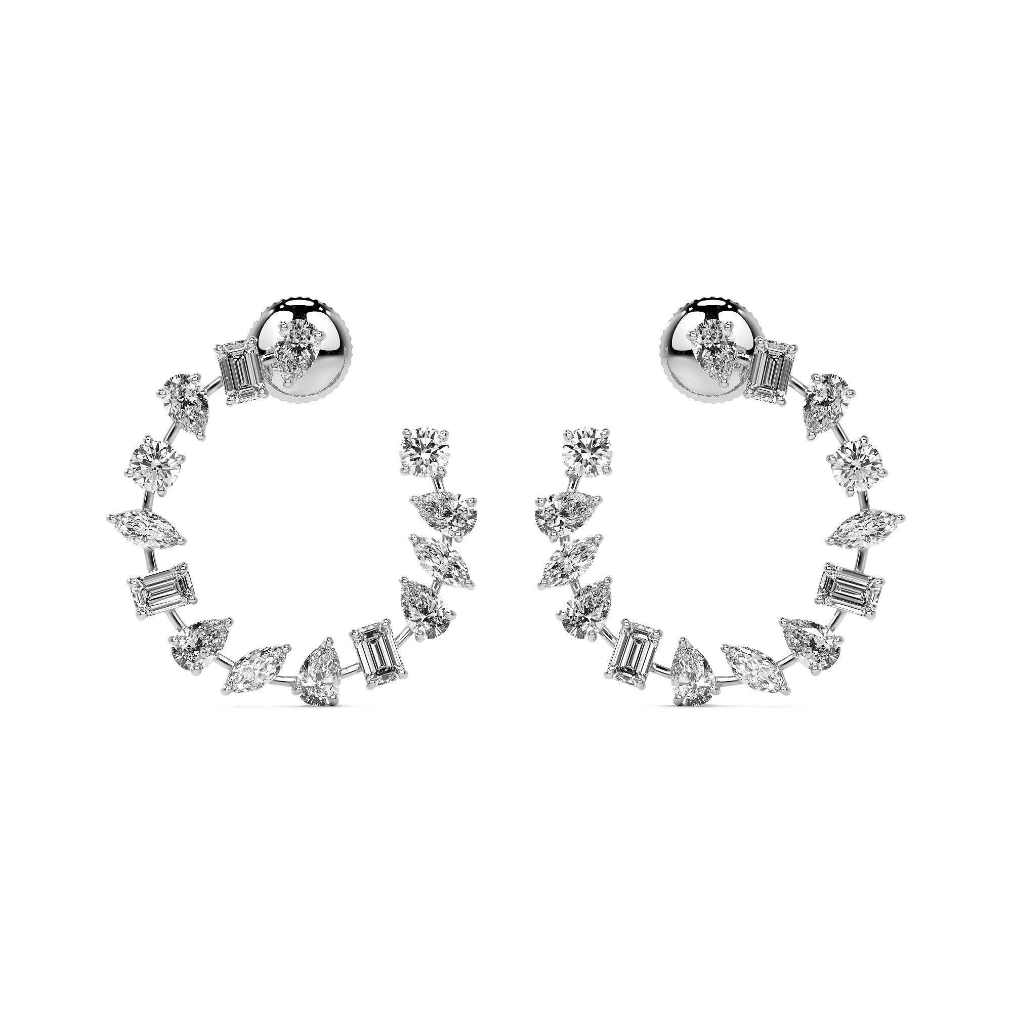 Fancy Diamond C-Hoop Stud Earrings