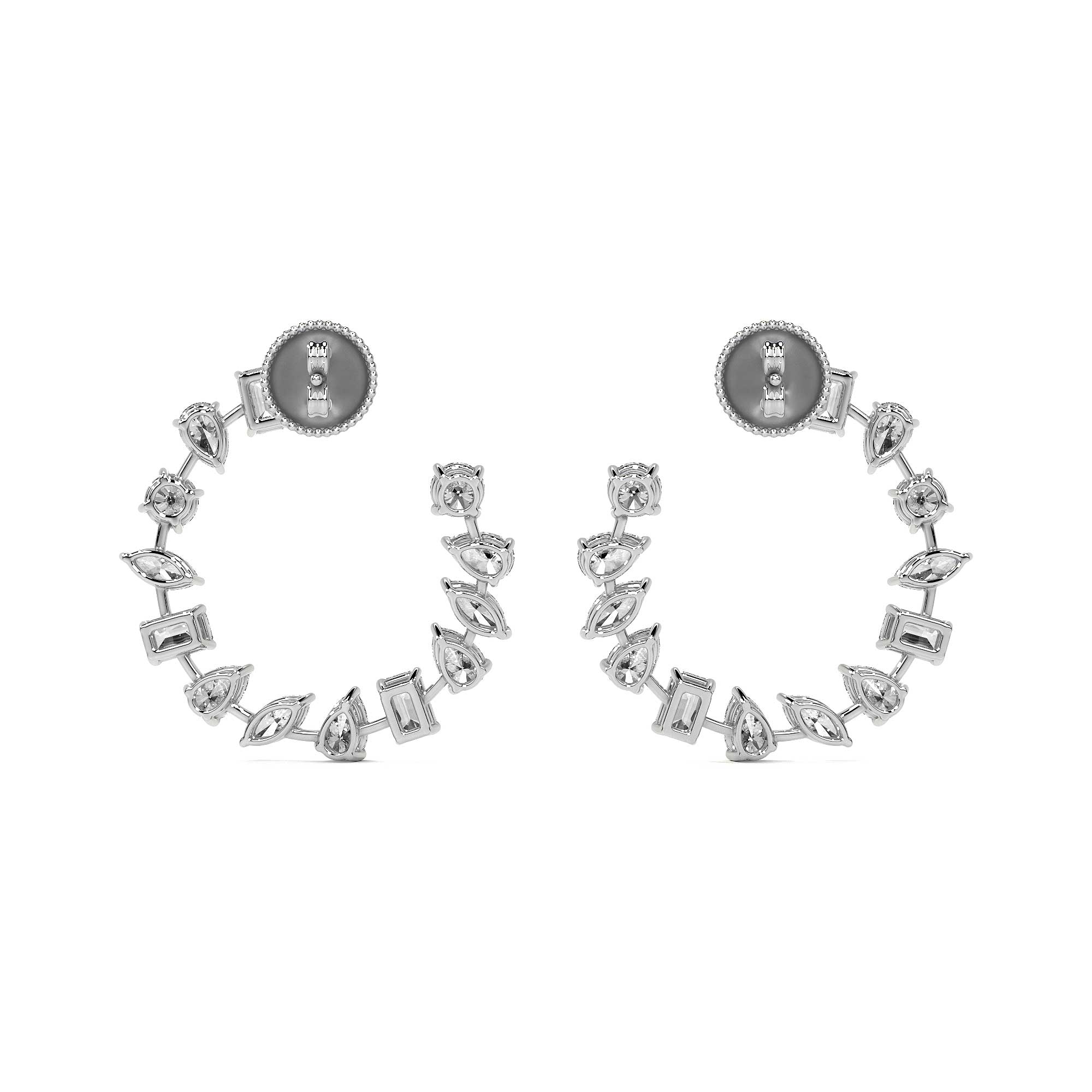 Fancy Diamond C-Hoop Stud Earrings