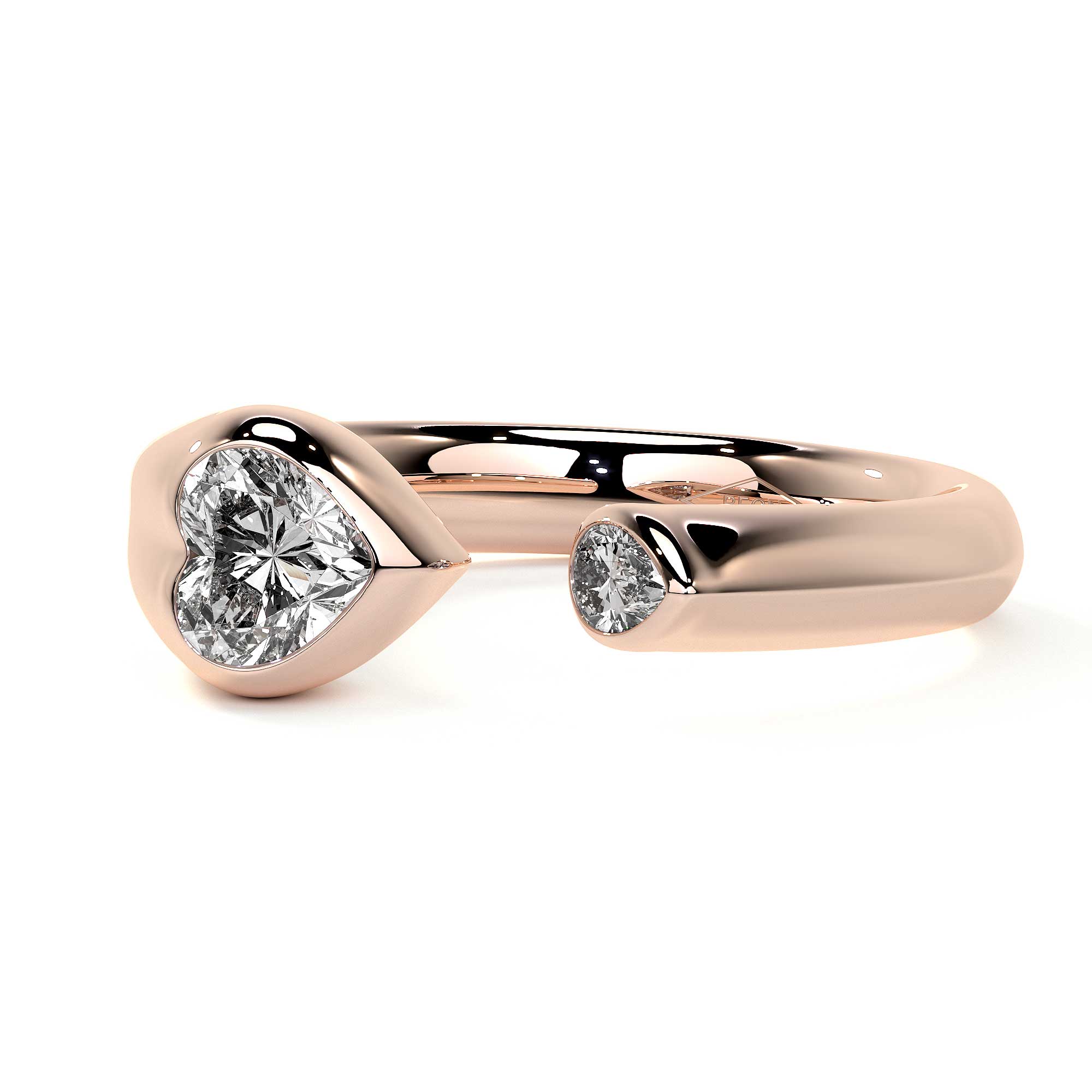 Sculpted Unity Ring featuring heart-shaped diamond and subtle pear diamond in rose gold band.