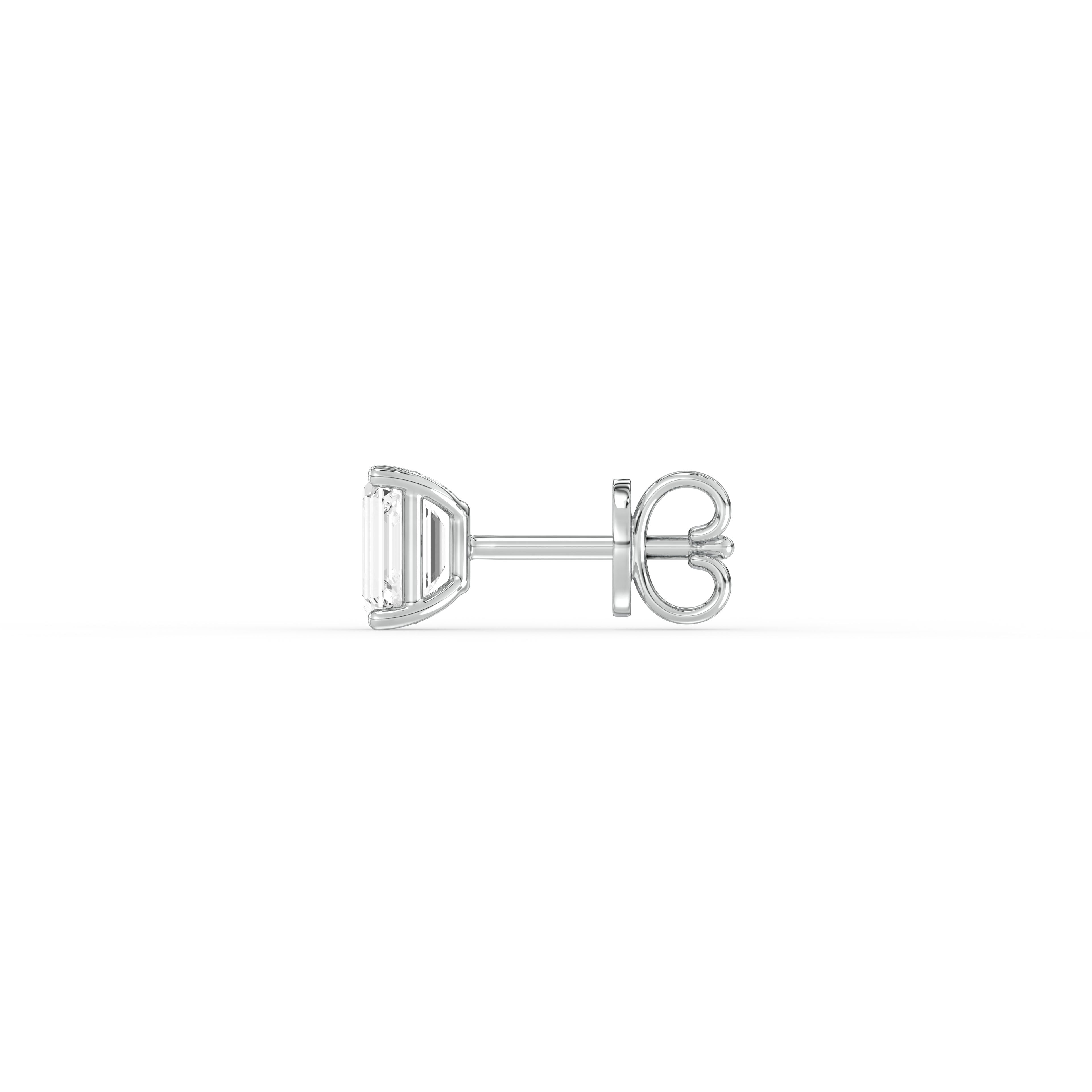EMERALD DIAMOND PLATINUM EAR STUDS - ( 0.66CT) showcasing elegant prong setting and contemporary design.