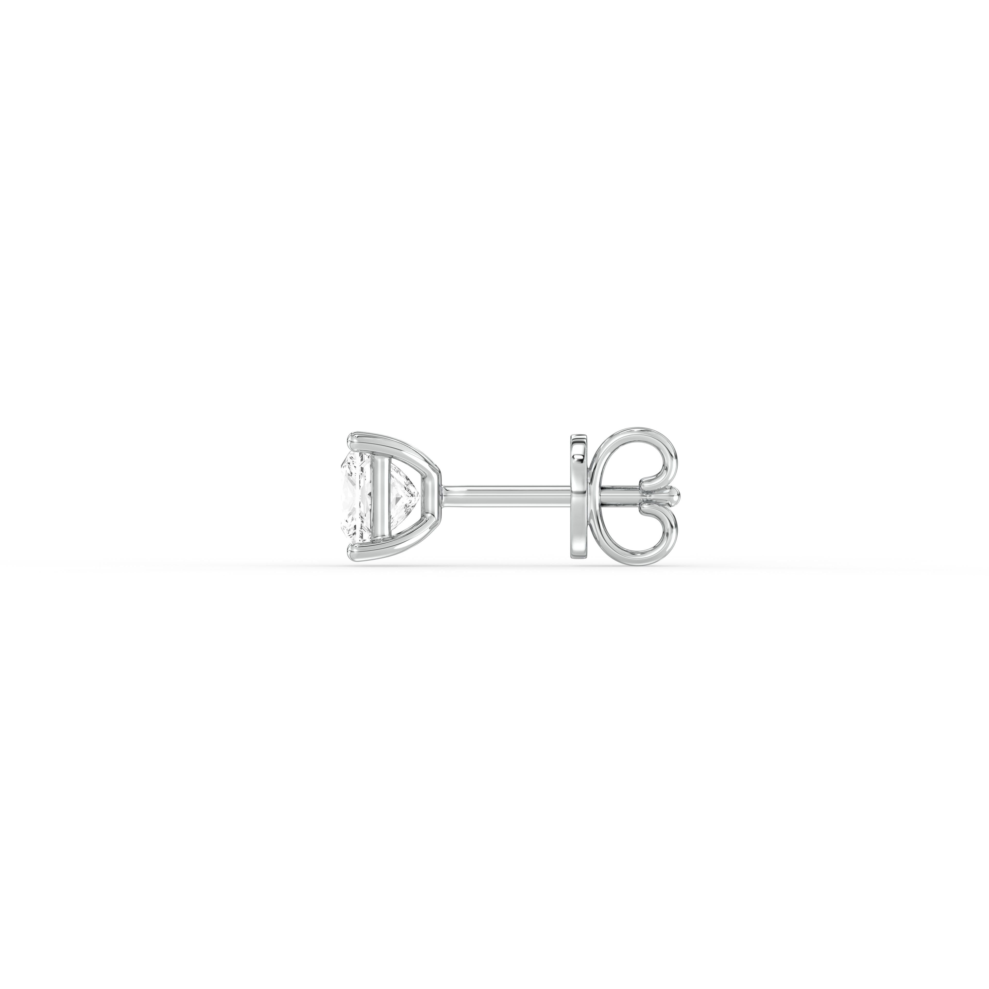PRINCESS DIAMOND PLATINUM EAR STUDS - ( 0.7CT) side view showcasing the elegant design and diamond brilliance.