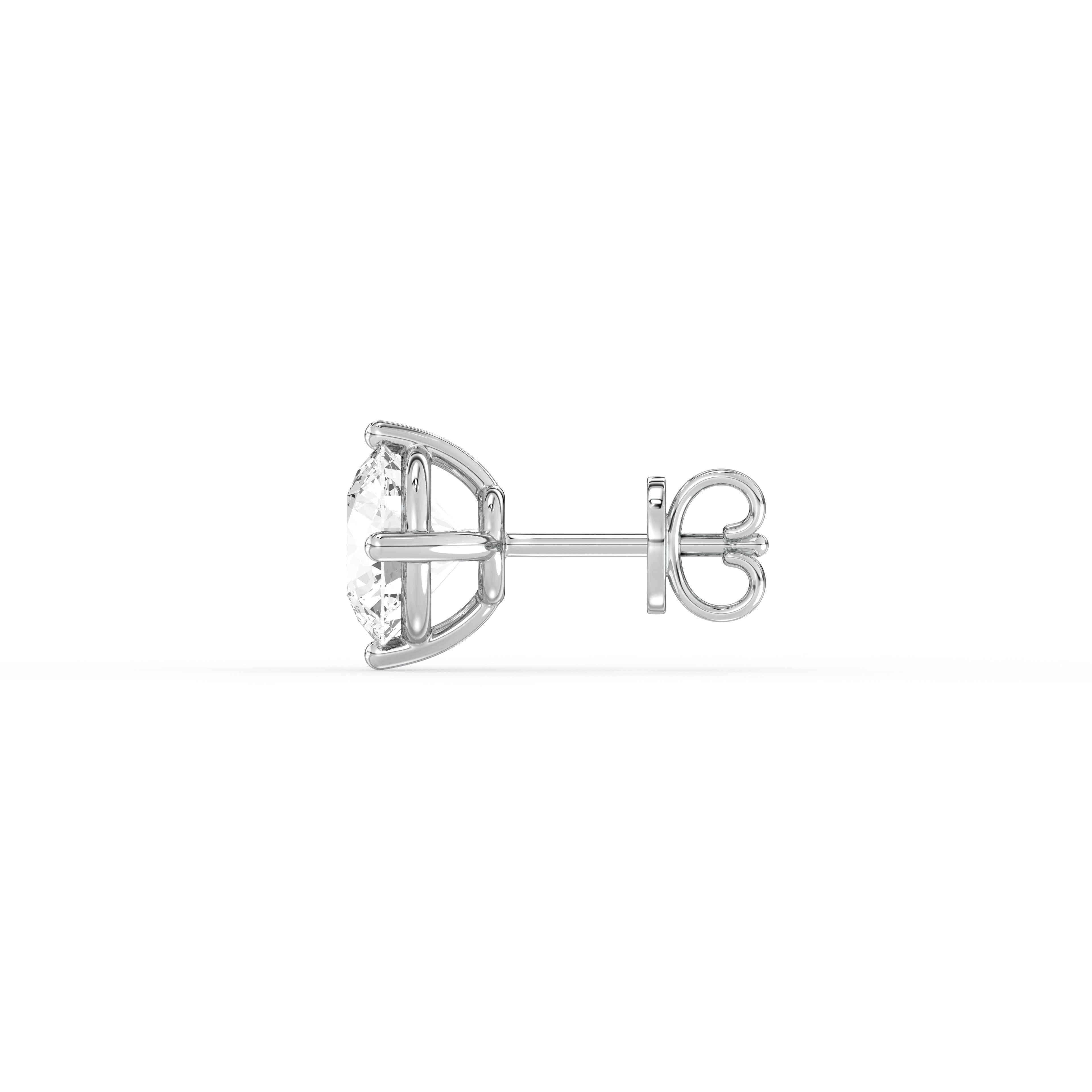 ROUND DIAMOND PLATINUM EAR STUDS - ( 2.14CT) showcased in a side view, highlighting the classic prong setting.