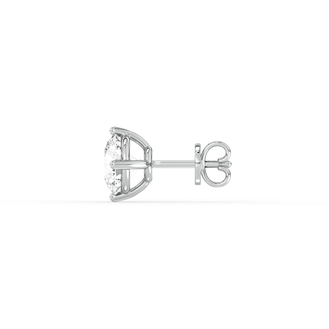 ROUND DIAMOND PLATINUM EAR STUDS - ( 2.14CT) showcased in a side view, highlighting the classic prong setting.