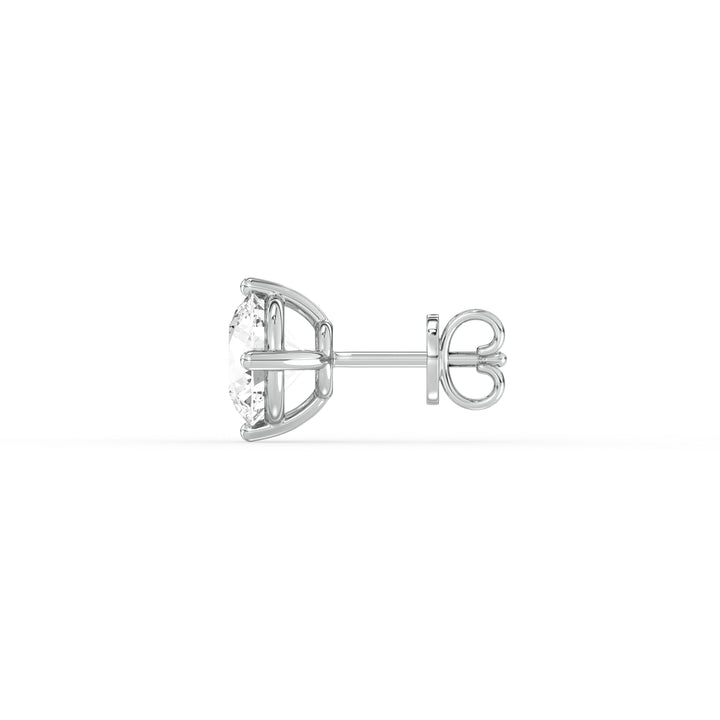 ROUND DIAMOND PLATINUM EAR STUDS - ( 2.14CT) showcased in a side view, highlighting the classic prong setting.