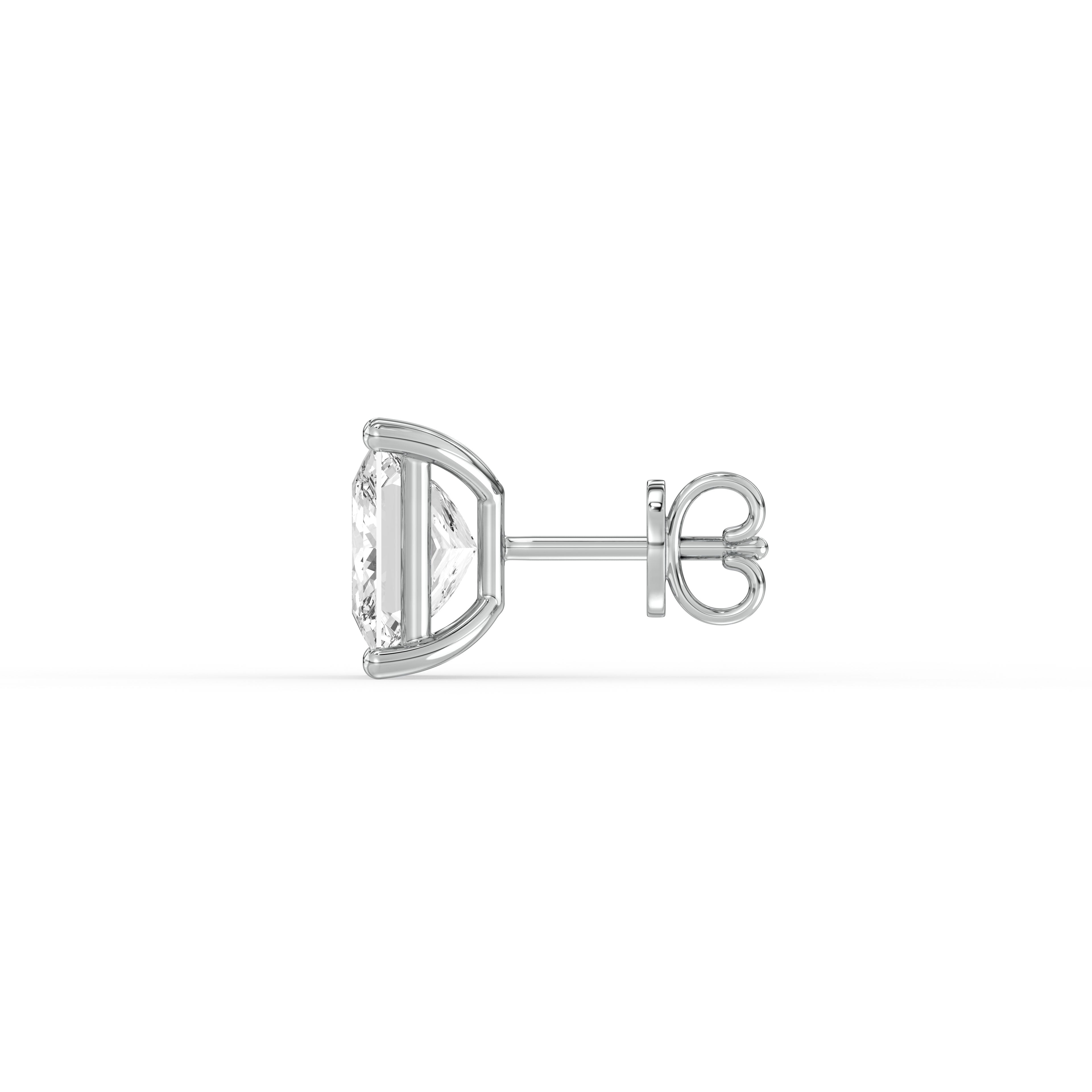 PRINCESS DIAMOND PLATINUM EAR STUDS - ( 2.2CT) side view showcasing elegant design and brilliant diamond.
