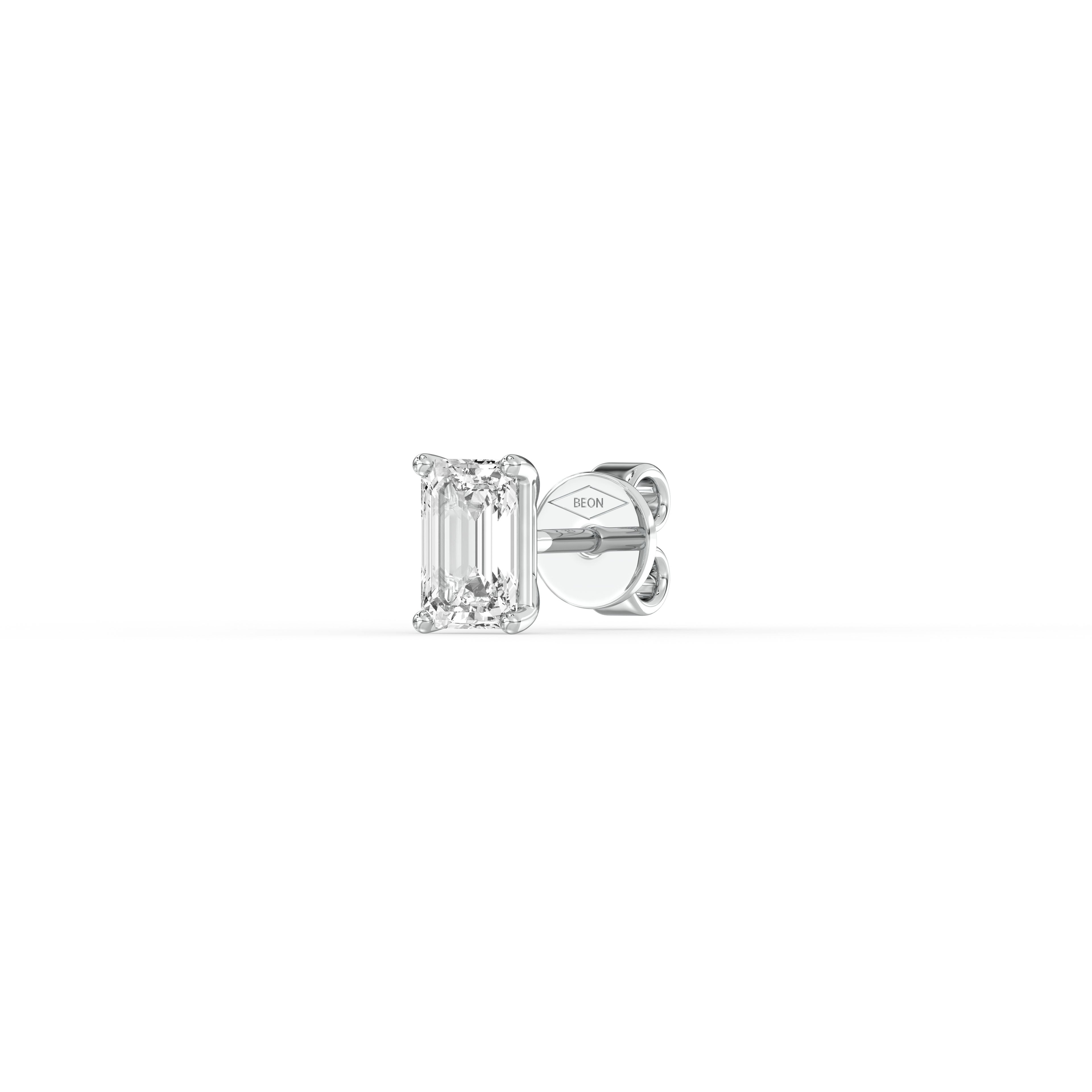 EMERALD DIAMOND PLATINUM EAR STUDS - ( 0.86CT) with elegant emerald-cut diamond in polished platinum setting.