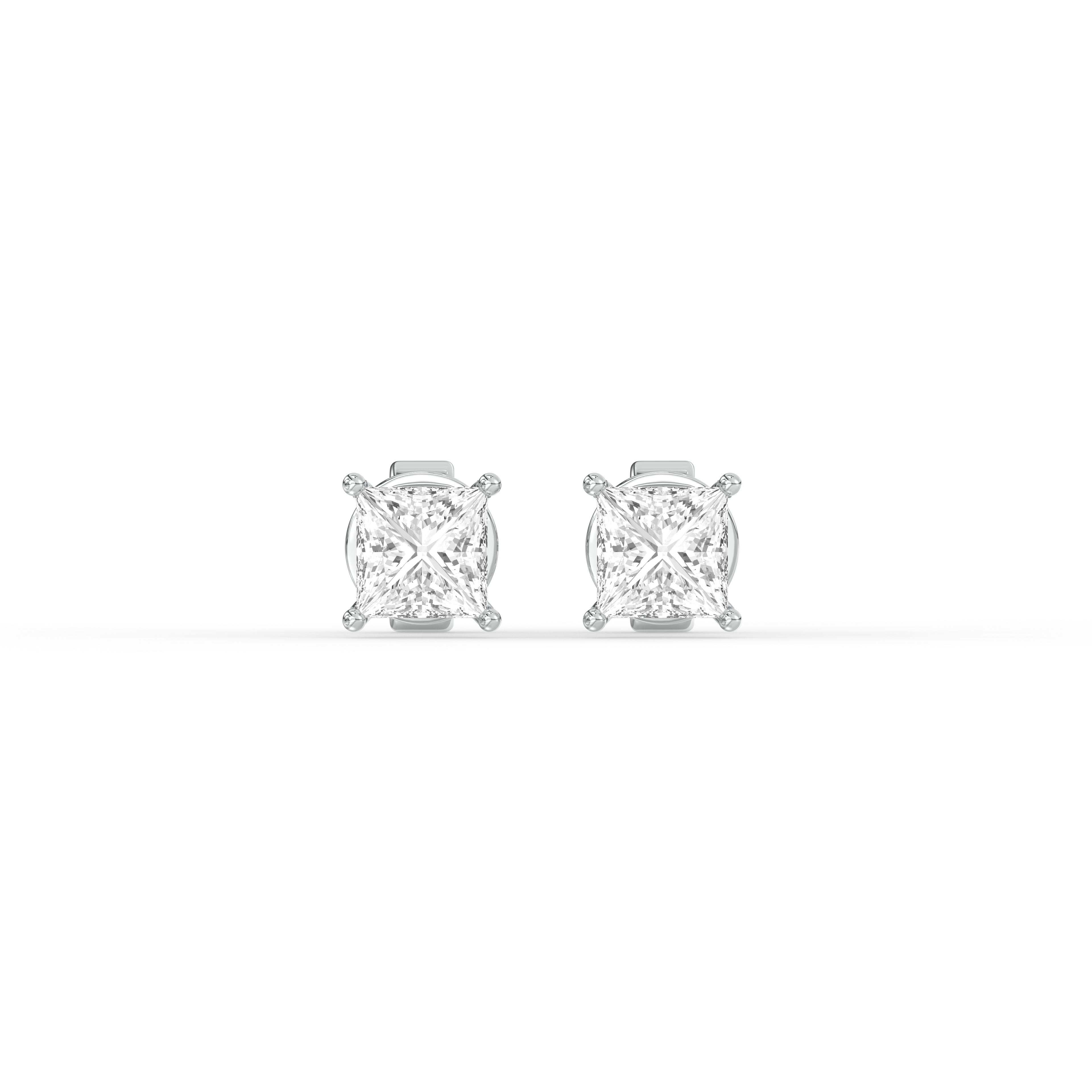 PRINCESS DIAMOND PLATINUM EAR STUDS - ( 0.7CT) featuring exquisite princess-cut diamonds in platinum.