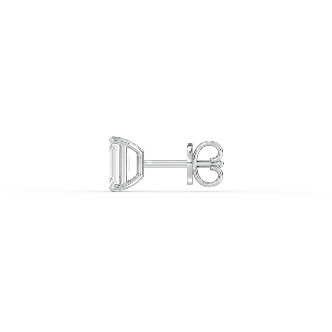 EMERALD DIAMOND PLATINUM EAR STUDS - ( 0.86CT) showcasing refined prong setting and architectural beauty.