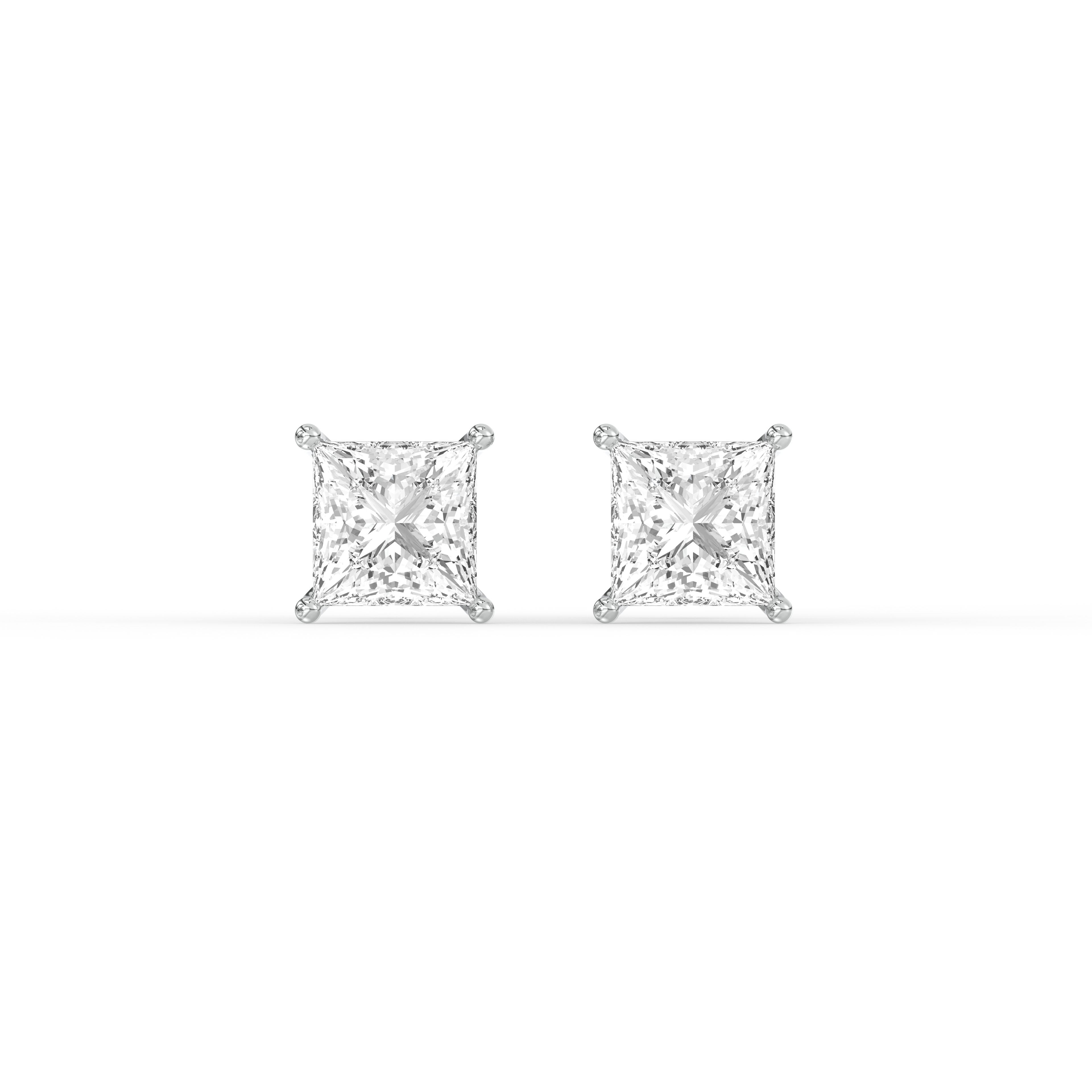 PRINCESS DIAMOND PLATINUM EAR STUDS - ( 1.04CT) featuring brilliantly cut square diamonds in platinum settings.