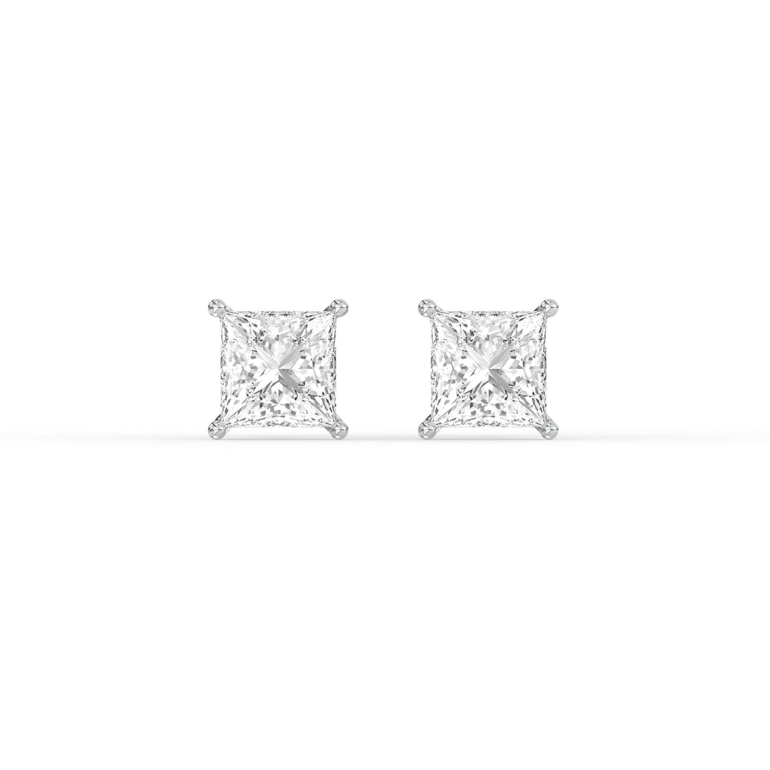 PRINCESS DIAMOND PLATINUM EAR STUDS - ( 1.04CT) featuring brilliantly cut square diamonds in platinum settings.