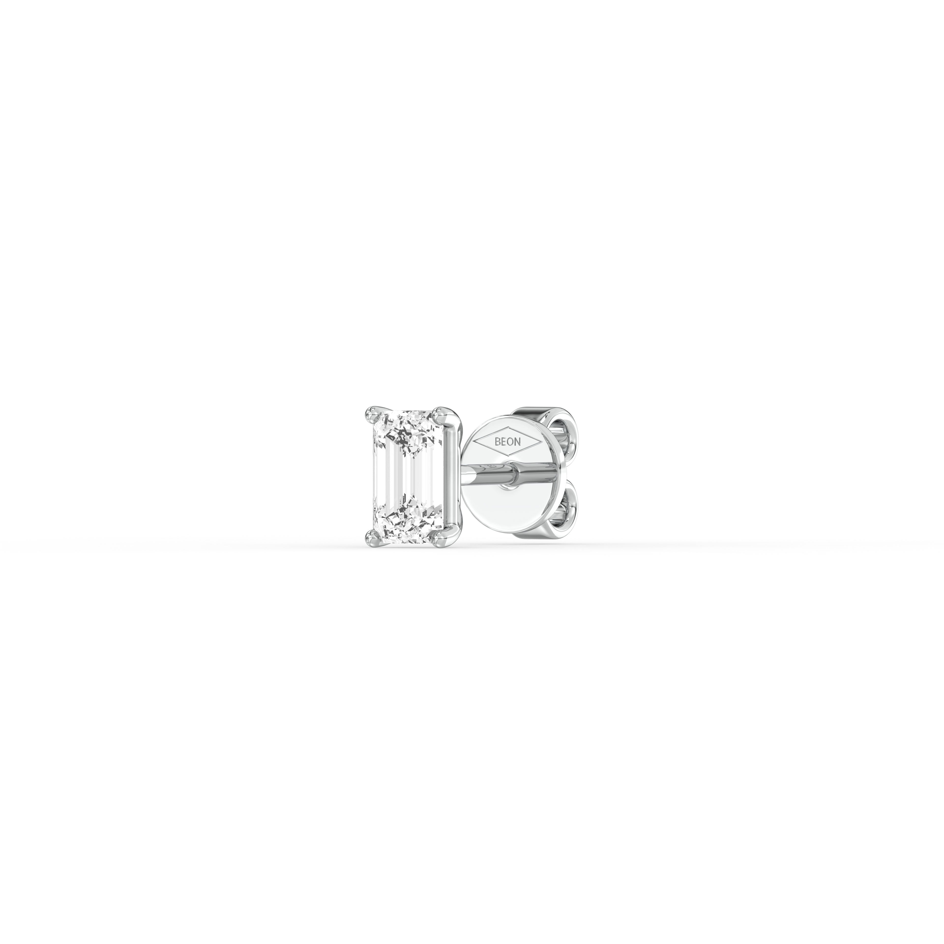 EMERALD DIAMOND PLATINUM EAR STUDS - ( 0.66CT) showcasing a stunning emerald-cut diamond in polished platinum setting.