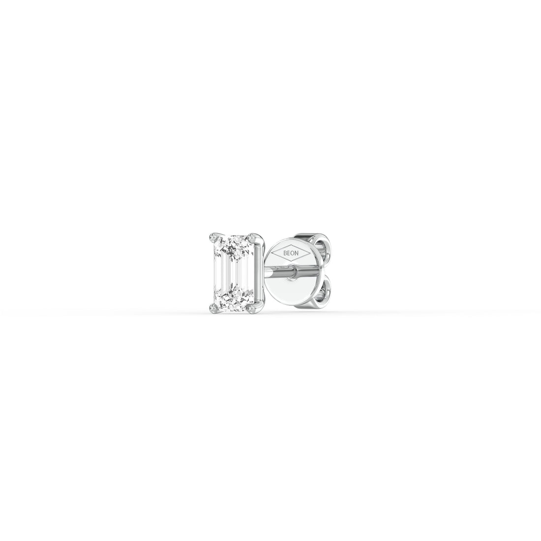 EMERALD DIAMOND PLATINUM EAR STUDS - ( 0.66CT) showcasing a stunning emerald-cut diamond in polished platinum setting.