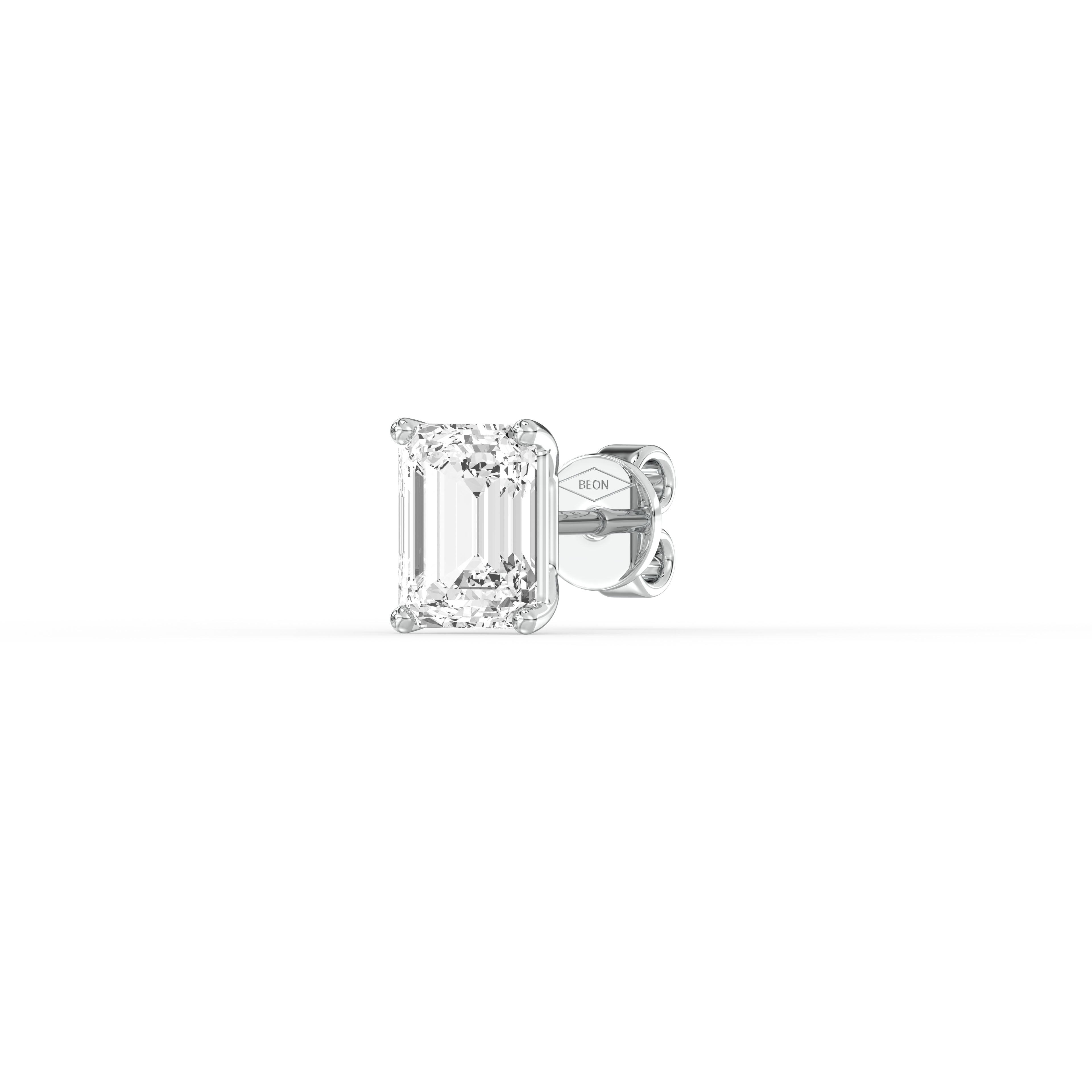 EMERALD DIAMOND PLATINUM EAR STUDS - ( 2.06CT) featuring a stunning emerald-cut diamond in platinum setting.