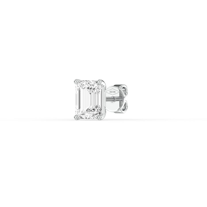EMERALD DIAMOND PLATINUM EAR STUDS - ( 2.06CT) featuring a stunning emerald-cut diamond in platinum setting.