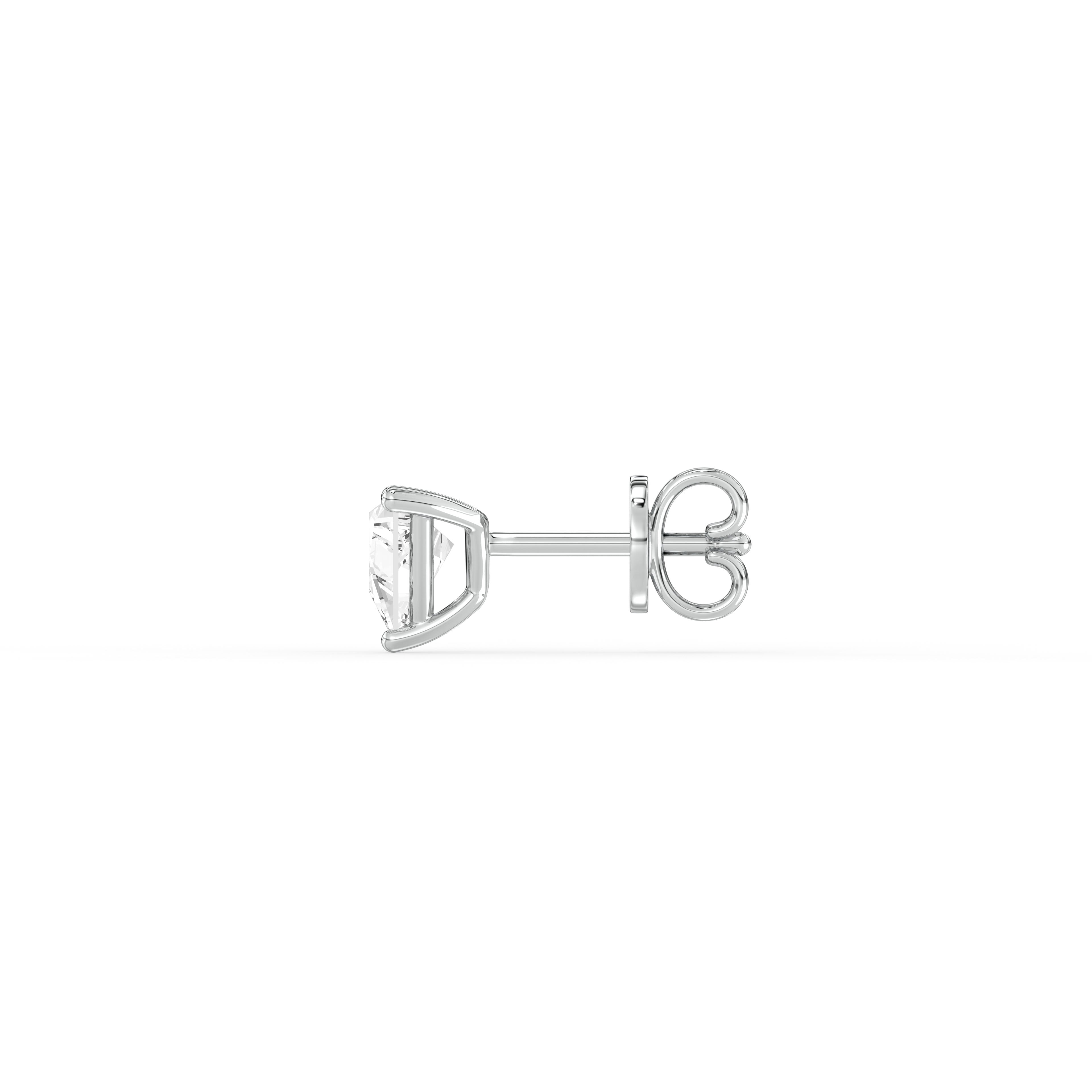 TRILLION DIAMOND PLATINUM EAR STUDS - ( 0.58CT) in a side view showcasing the three-prong setting.