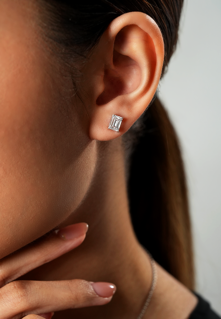 Refined Emerald Lab Grown Diamond Stud Earrings