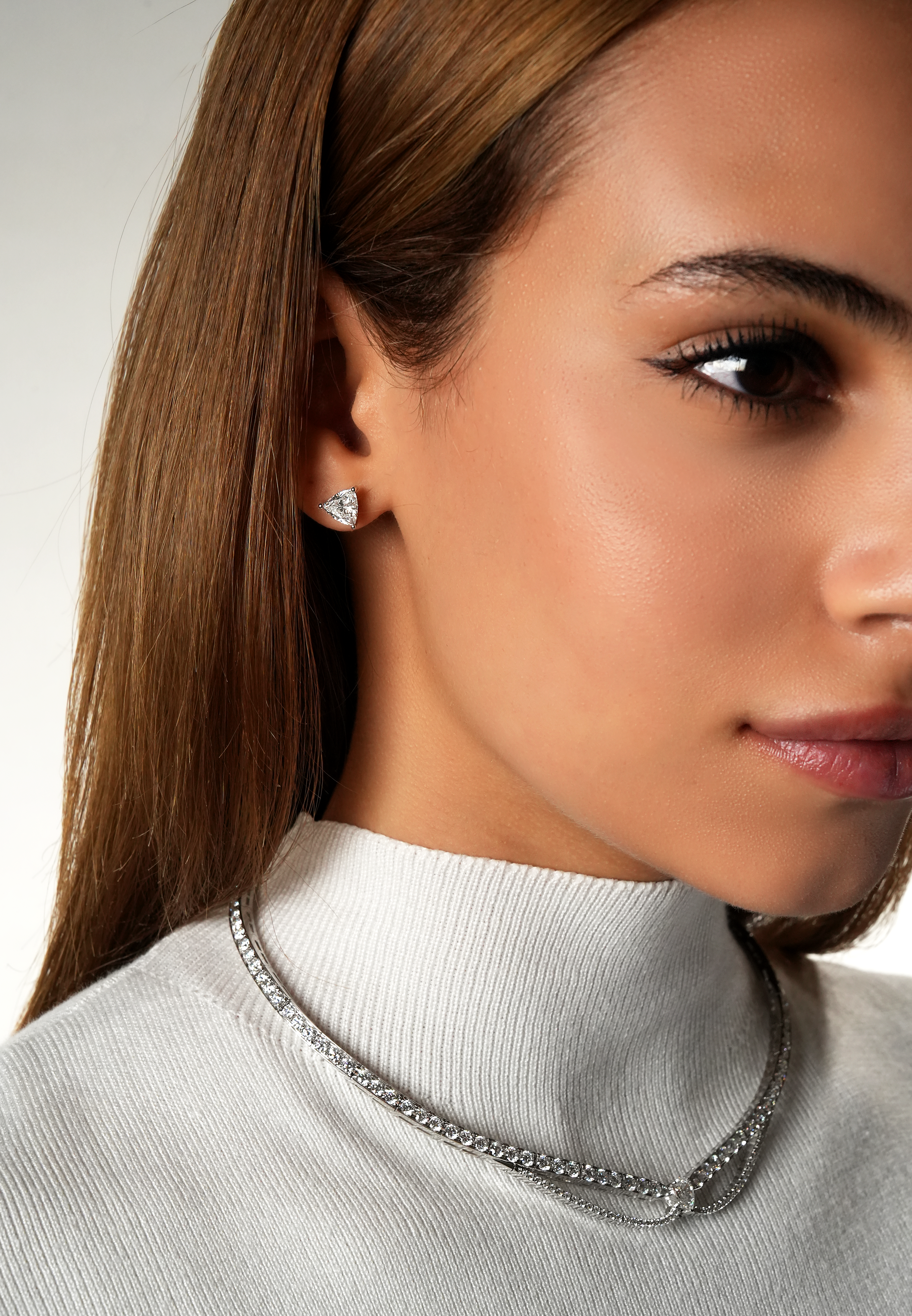 Modern Trillion Diamond Stud Earrings