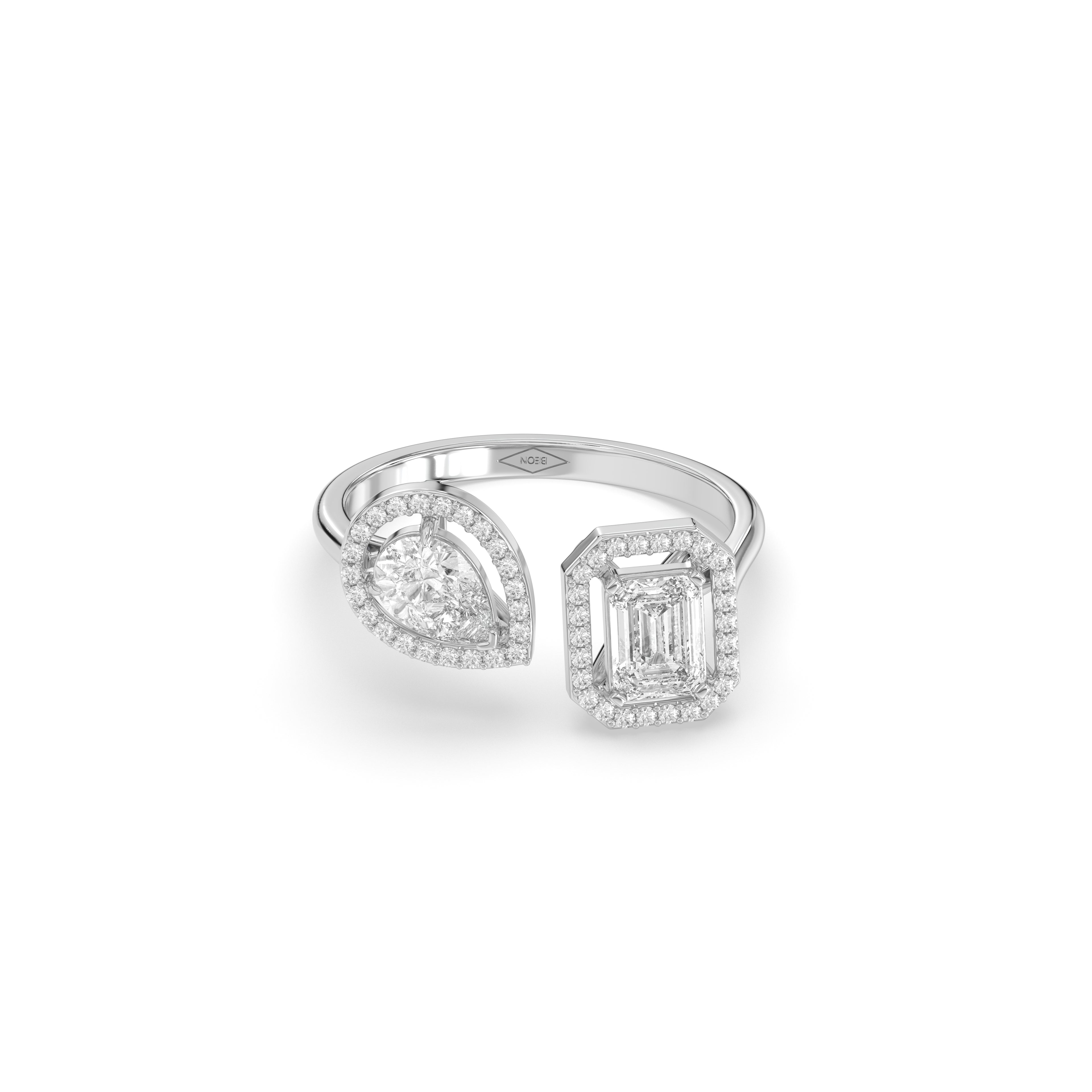 Classic Duo Halo Ring – Emerald & Pear