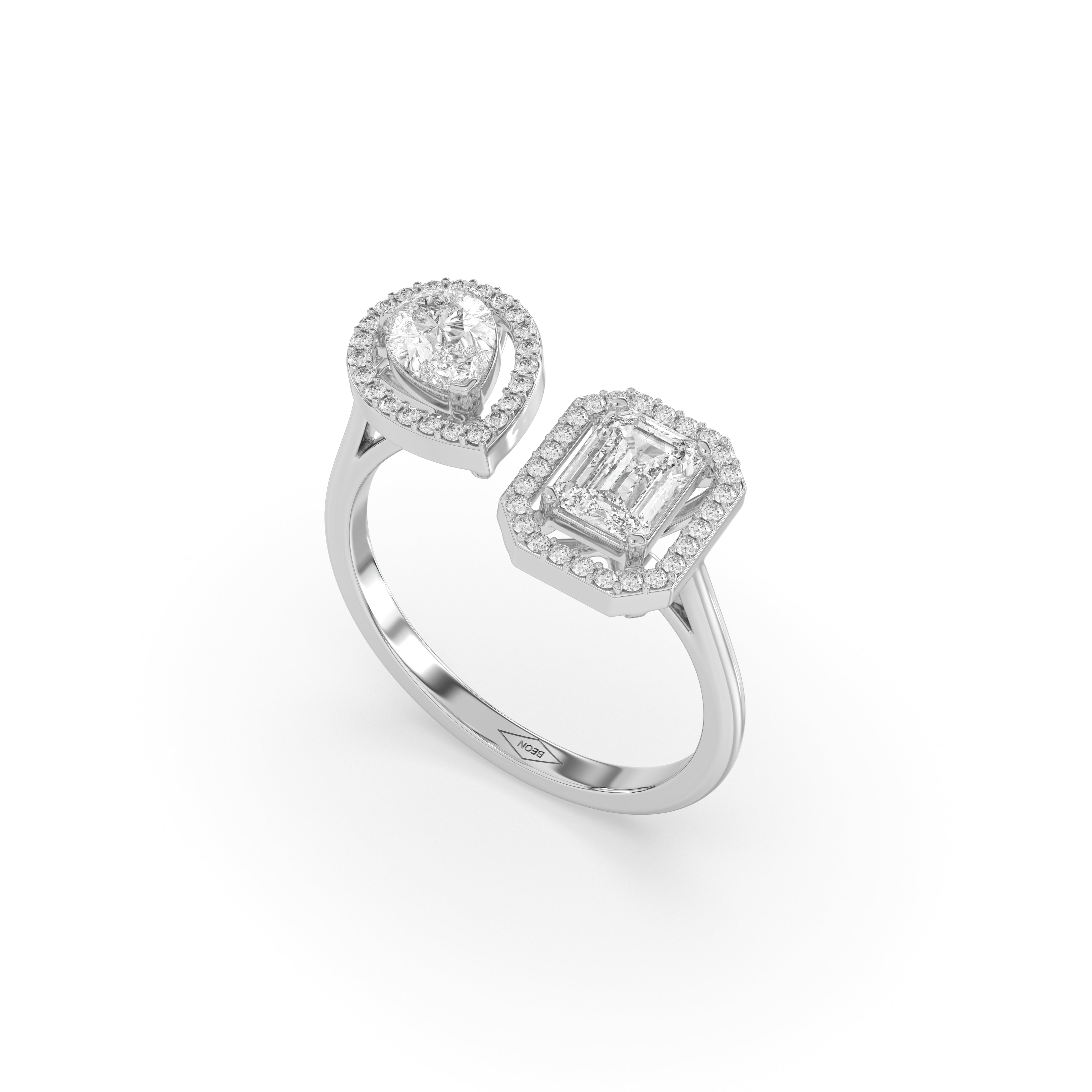 Classic Duo Halo Ring – Emerald & Pear