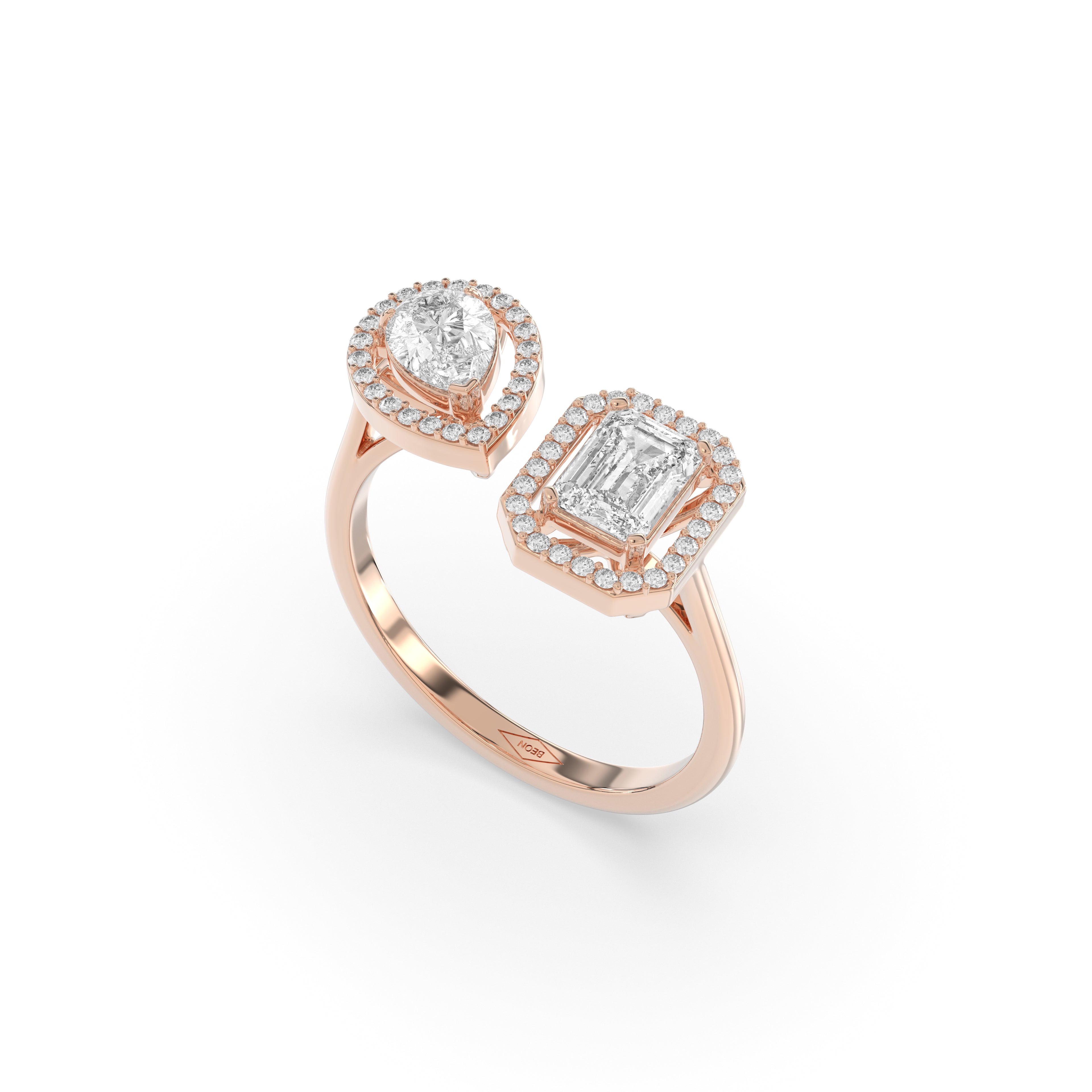 Classic Duo Halo Ring – Emerald & Pear