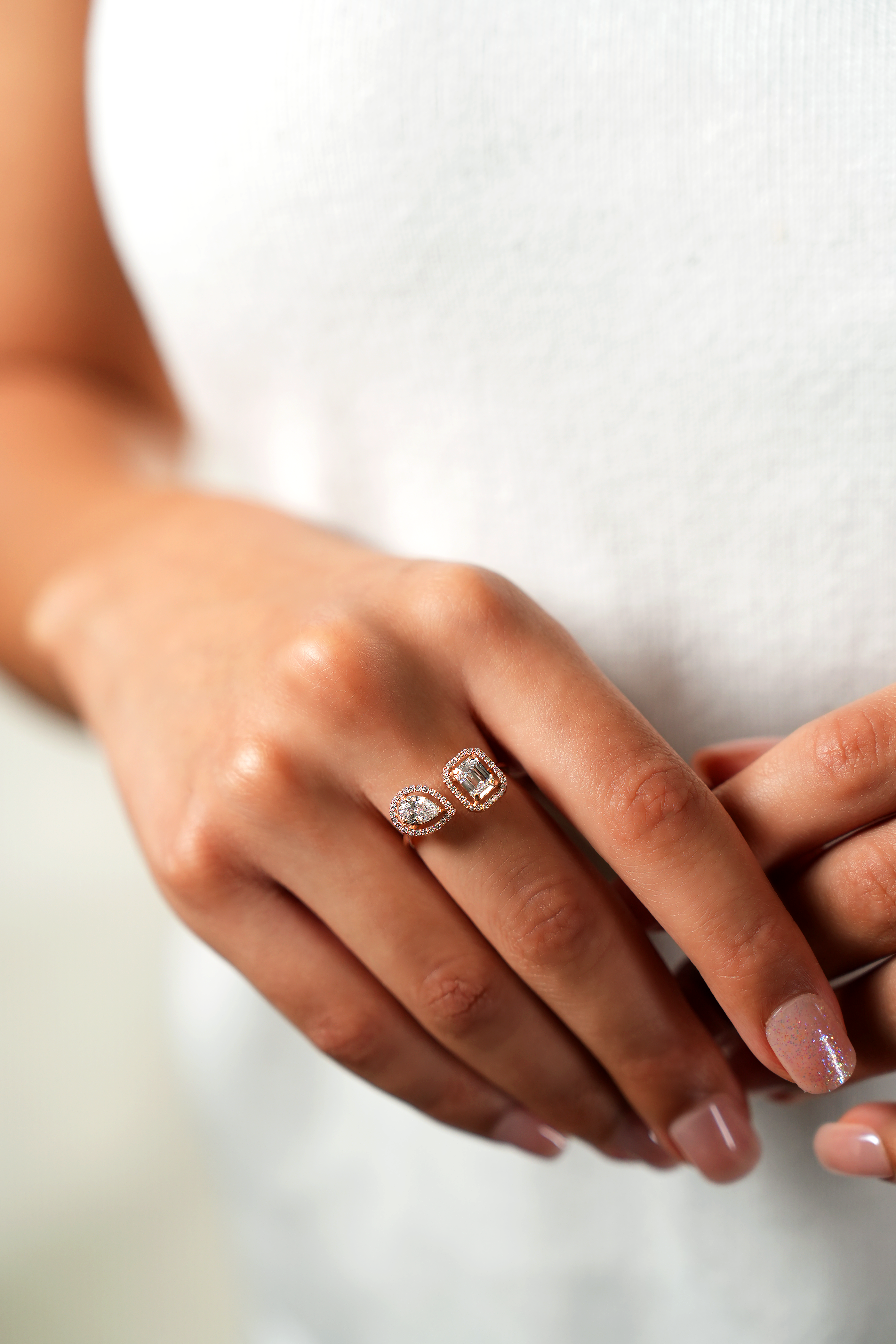 Classic Duo Halo Ring – Emerald & Pear