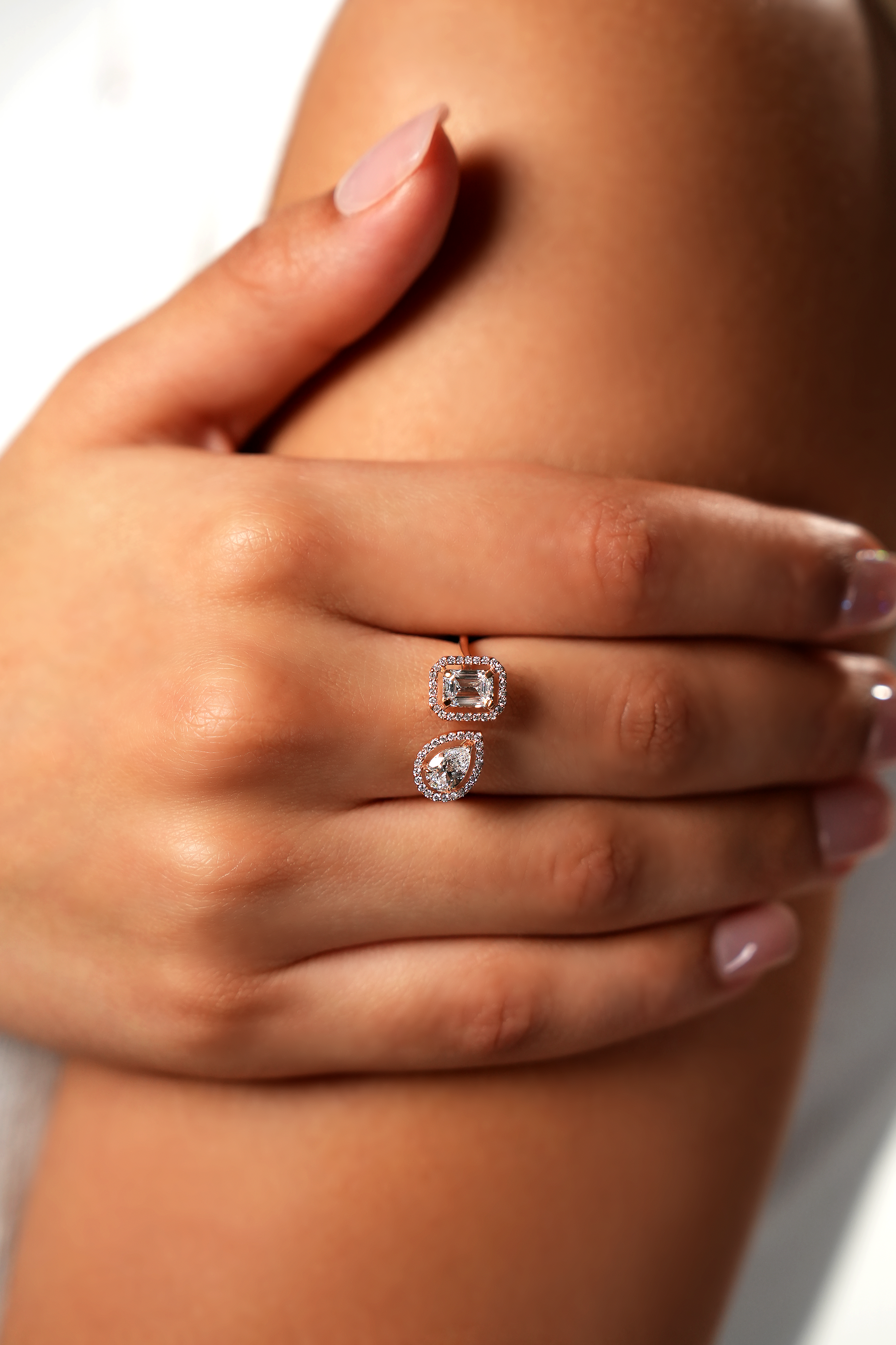 Classic Duo Halo Ring – Emerald & Pear