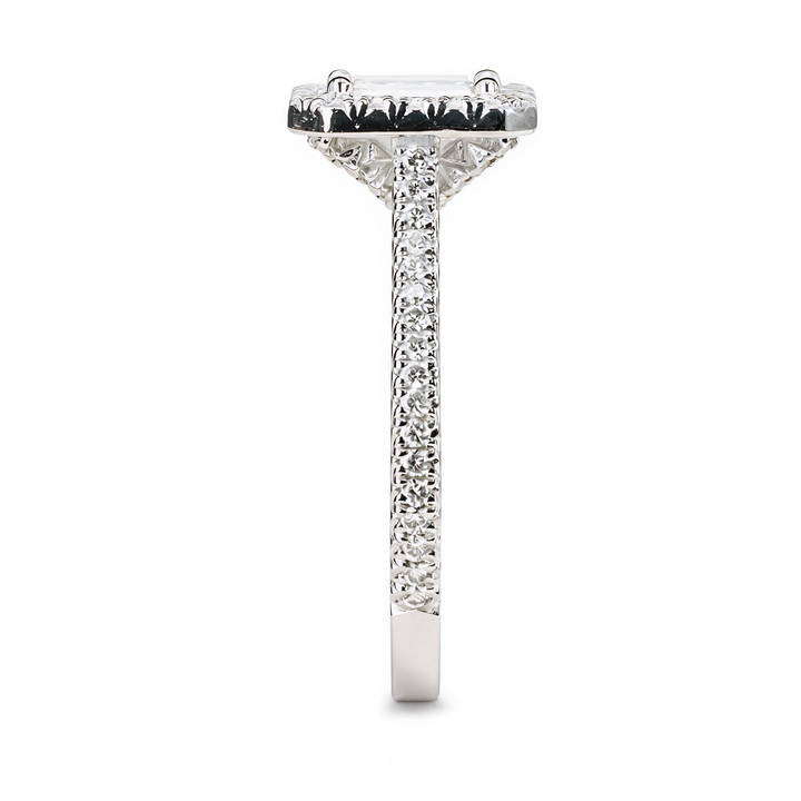 EMERALD CUT WITH HALO & PAVE DIAMOND RING