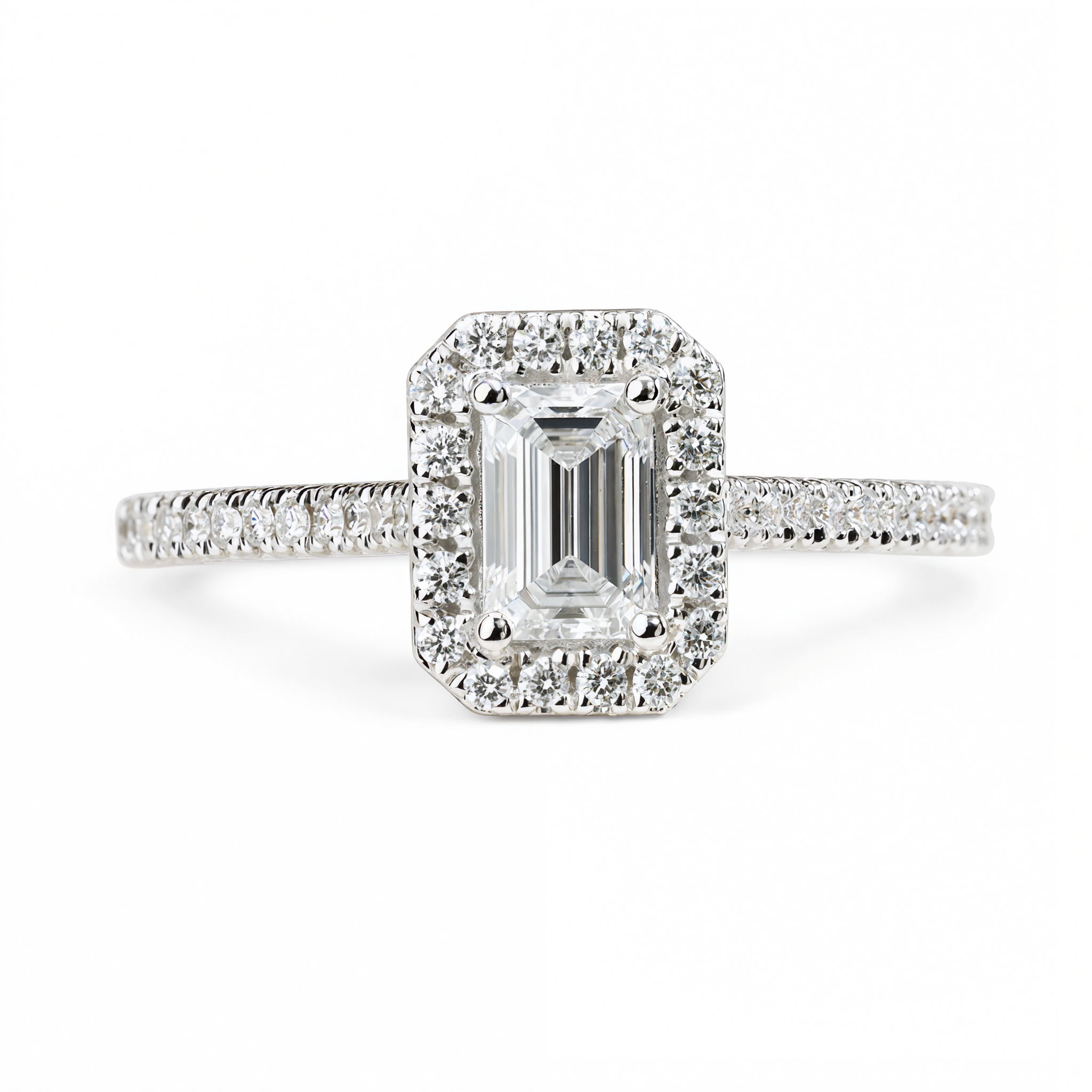 EMERALD CUT WITH HALO & PAVE DIAMOND RING