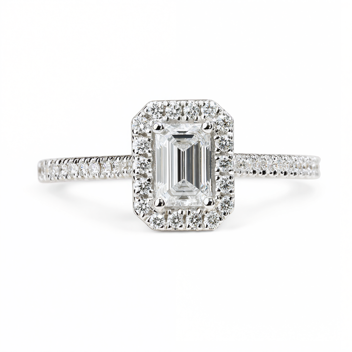 EMERALD CUT WITH HALO & PAVE DIAMOND RING