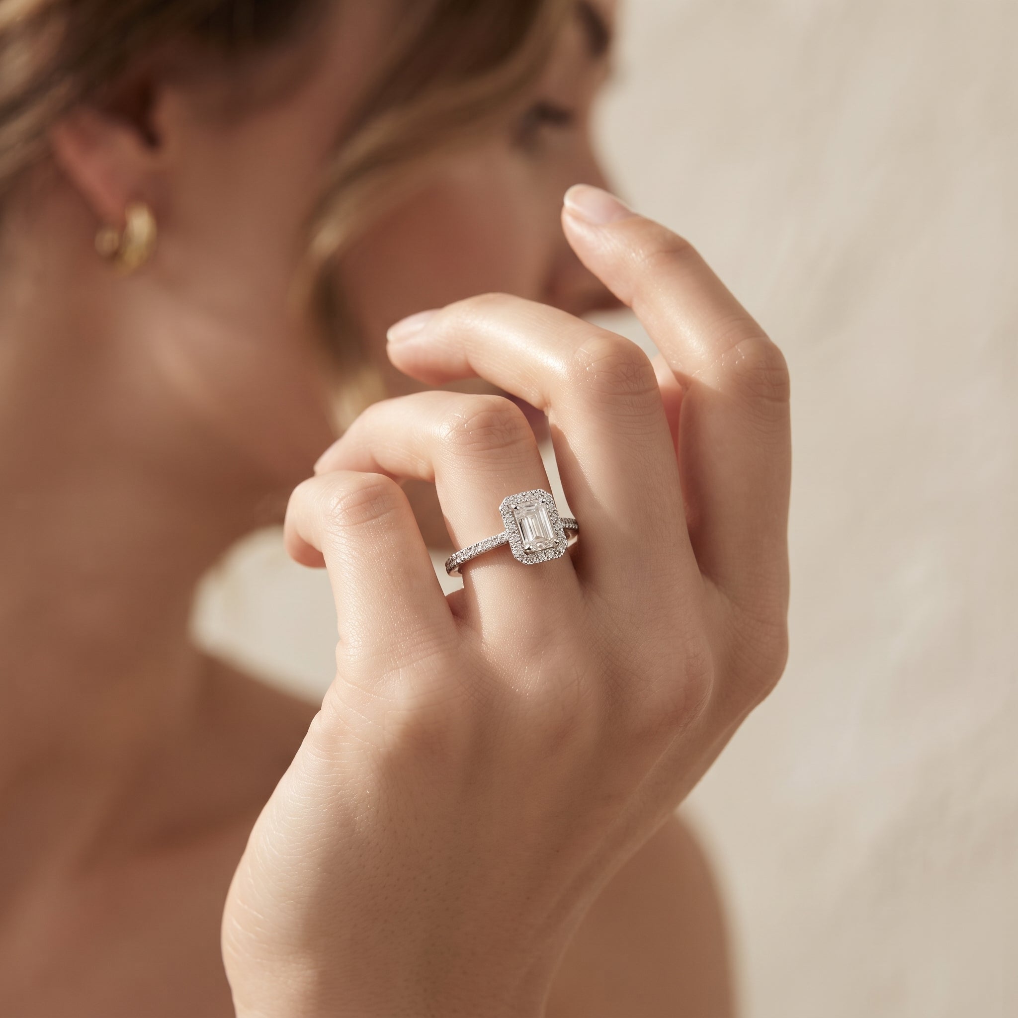 EMERALD CUT WITH HALO & PAVE DIAMOND RING