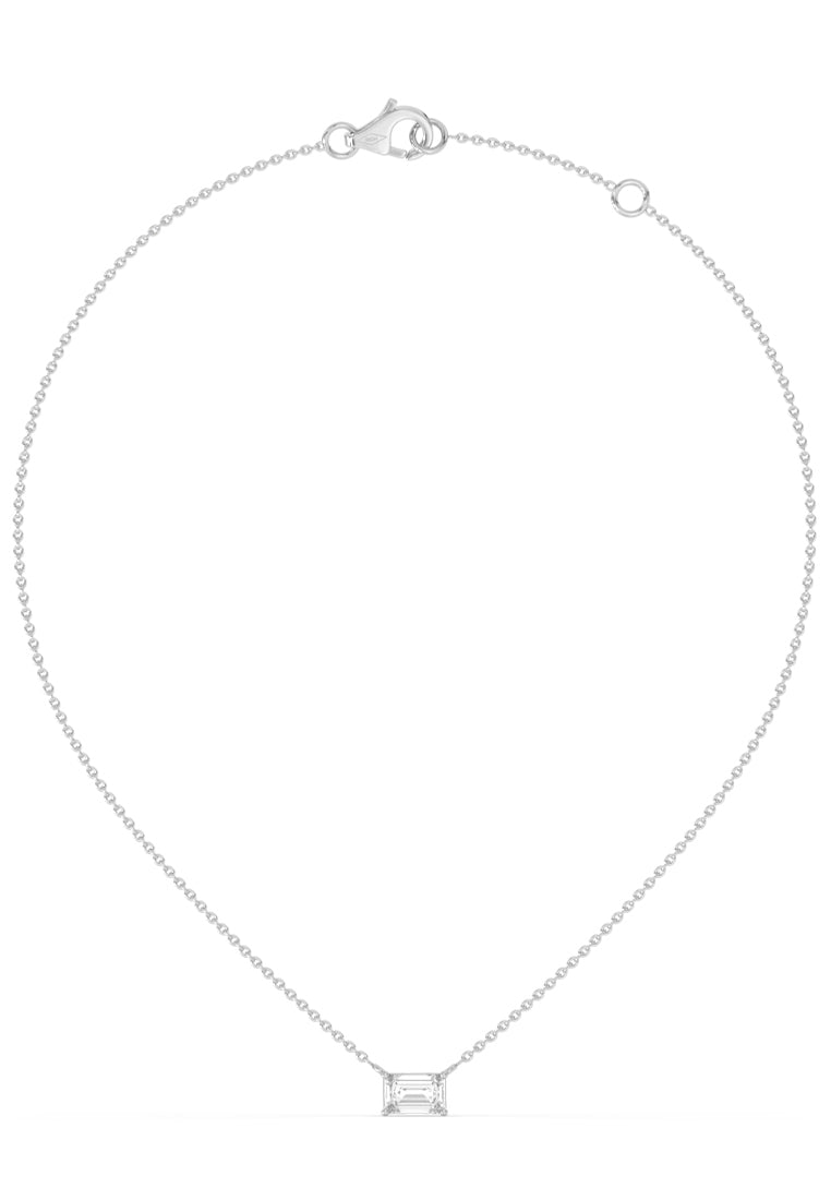 Minimalist Lab Grown Diamond Emerald Solitaire Pendant Necklace