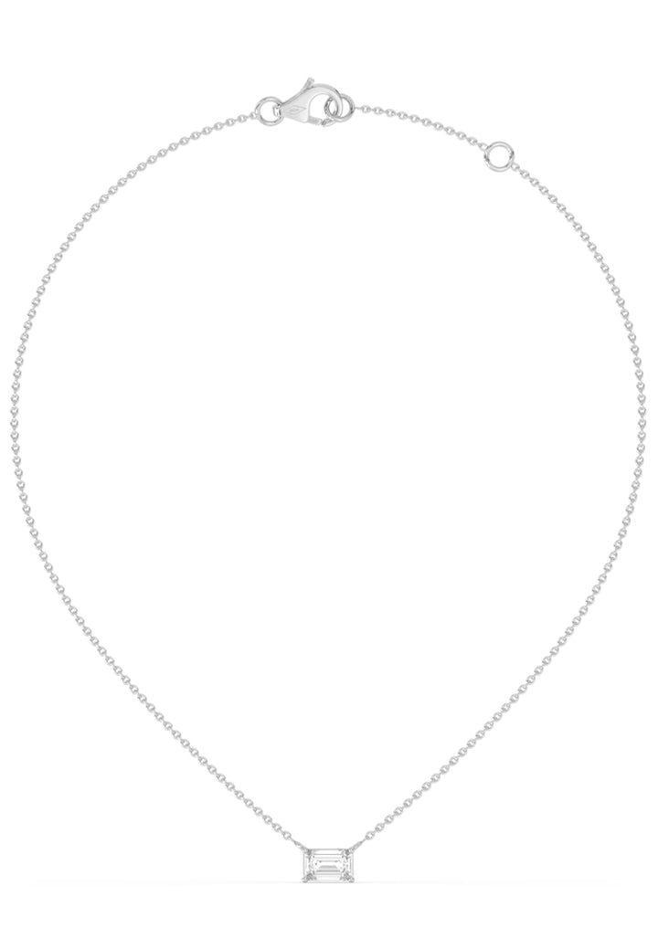 Minimalist Lab Grown Diamond Emerald Solitaire Pendant Necklace