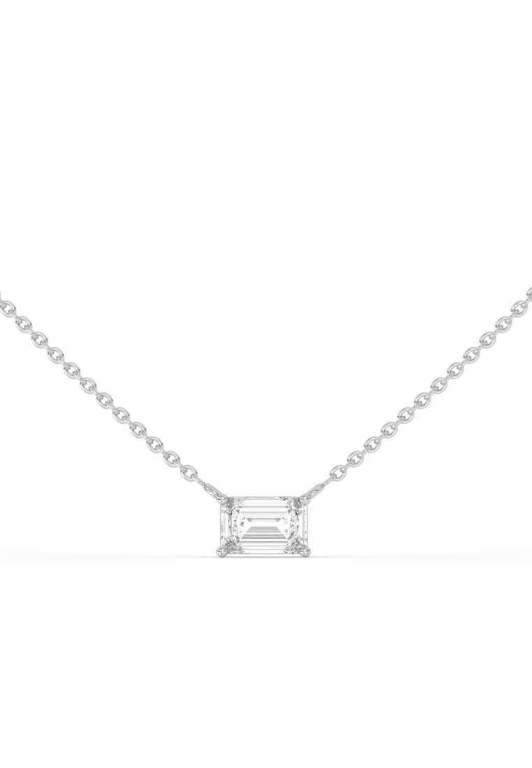 Minimalist Lab Grown Diamond Emerald Solitaire Pendant Necklace