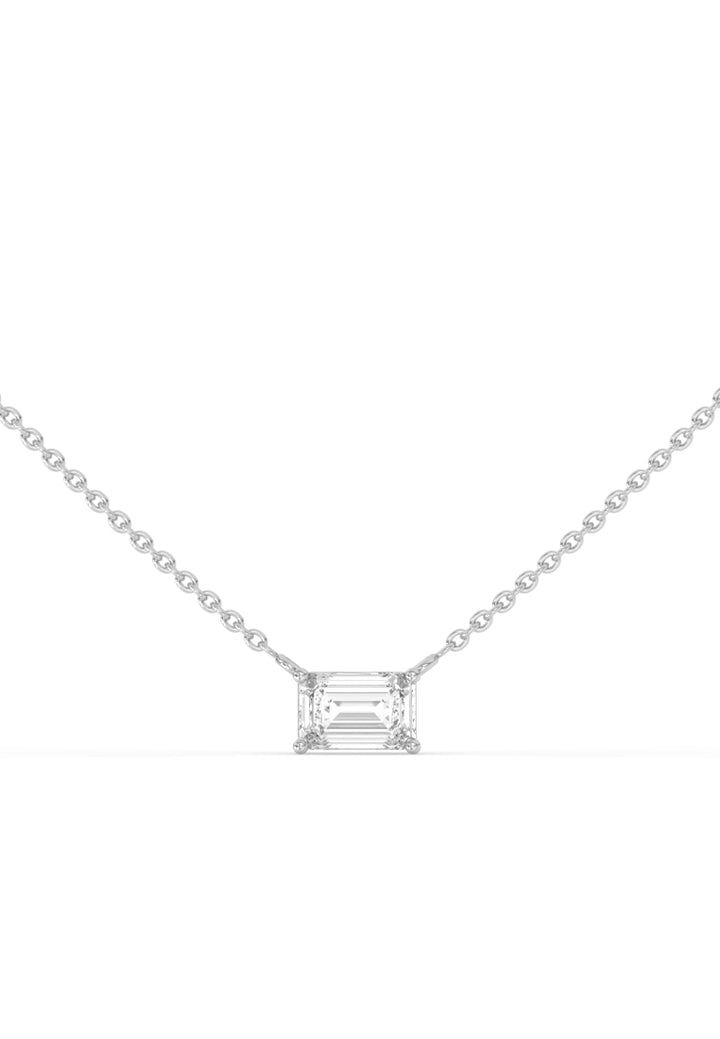 Minimalist Lab Grown Diamond Emerald Solitaire Pendant Necklace