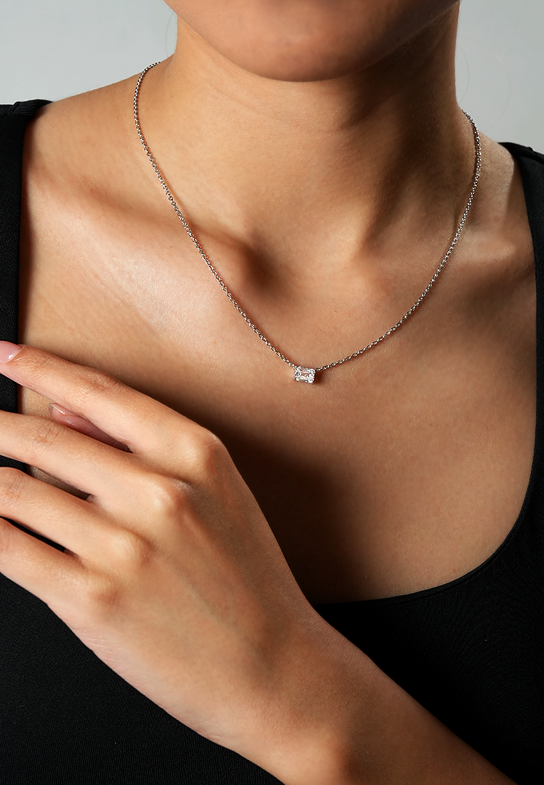 Minimalist Lab Grown Diamond Emerald Solitaire Pendant Necklace