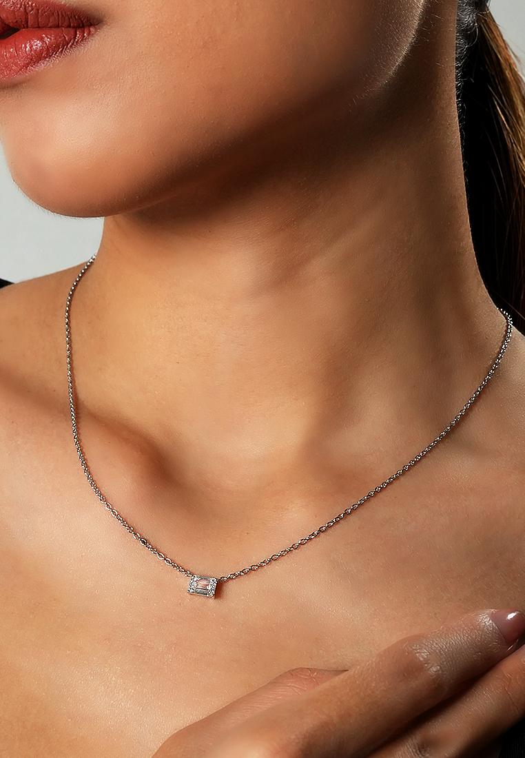 Minimalist Lab Grown Diamond Emerald Solitaire Pendant Necklace