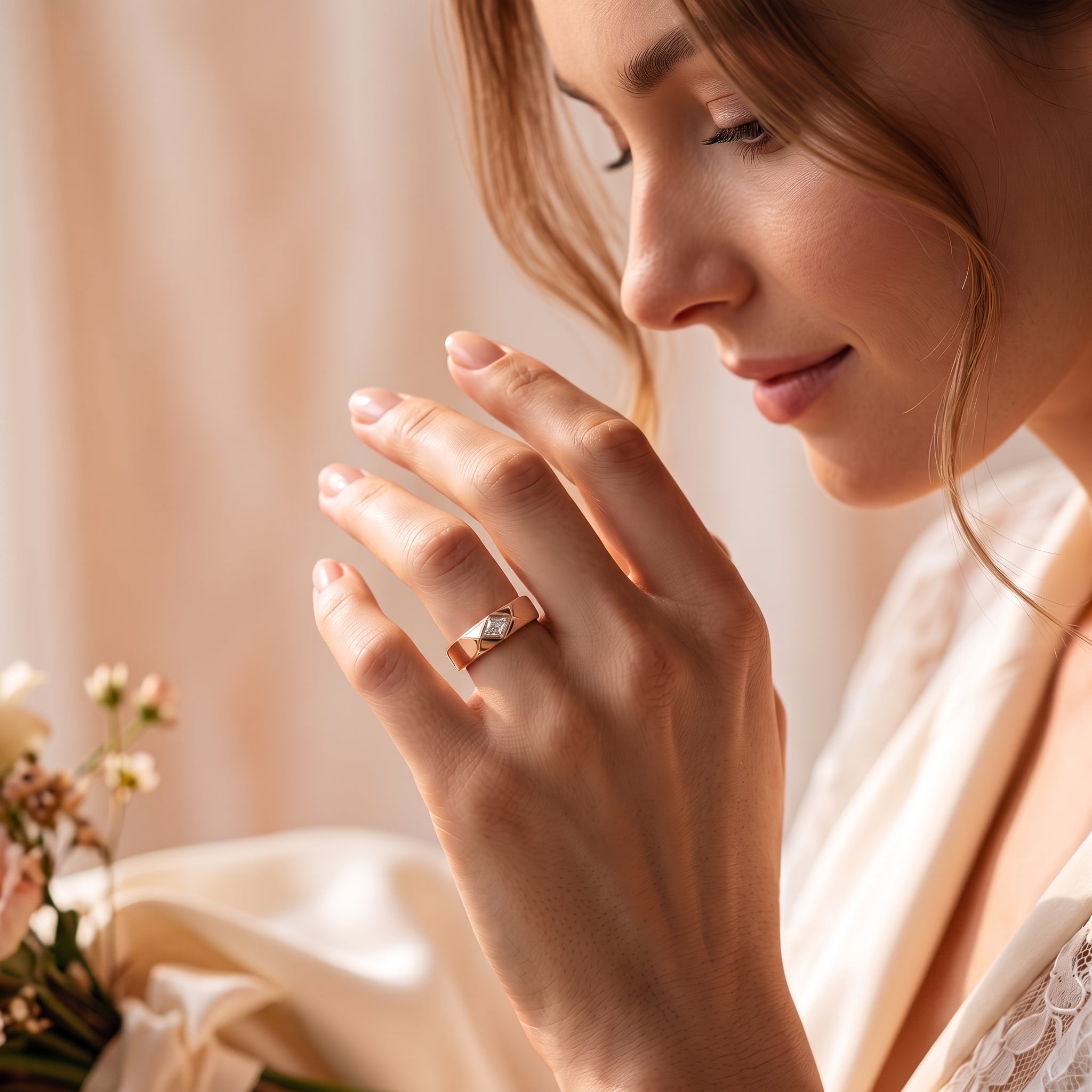 LOZENGES DIAMOND COUPLE RING R/G