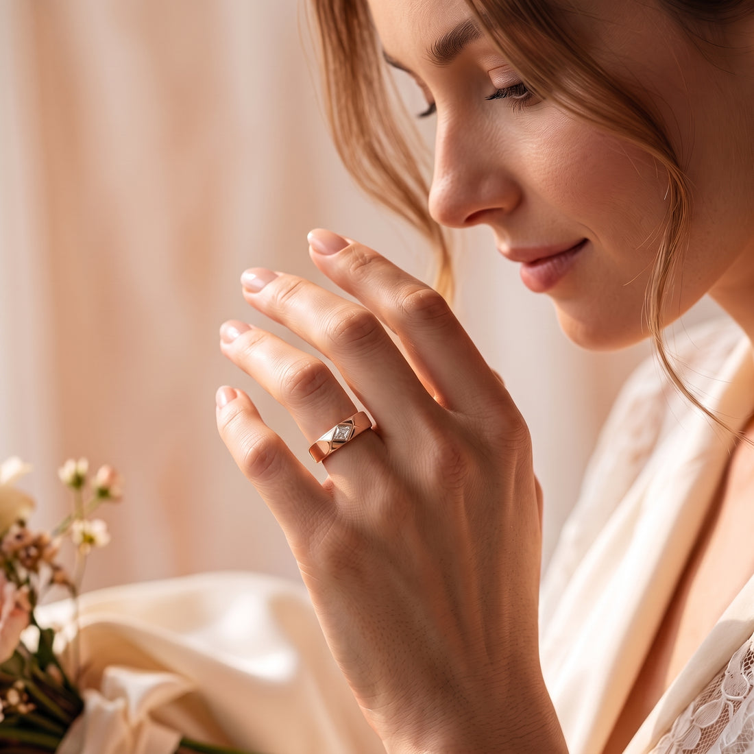 LOZENGES DIAMOND COUPLE RING R/G