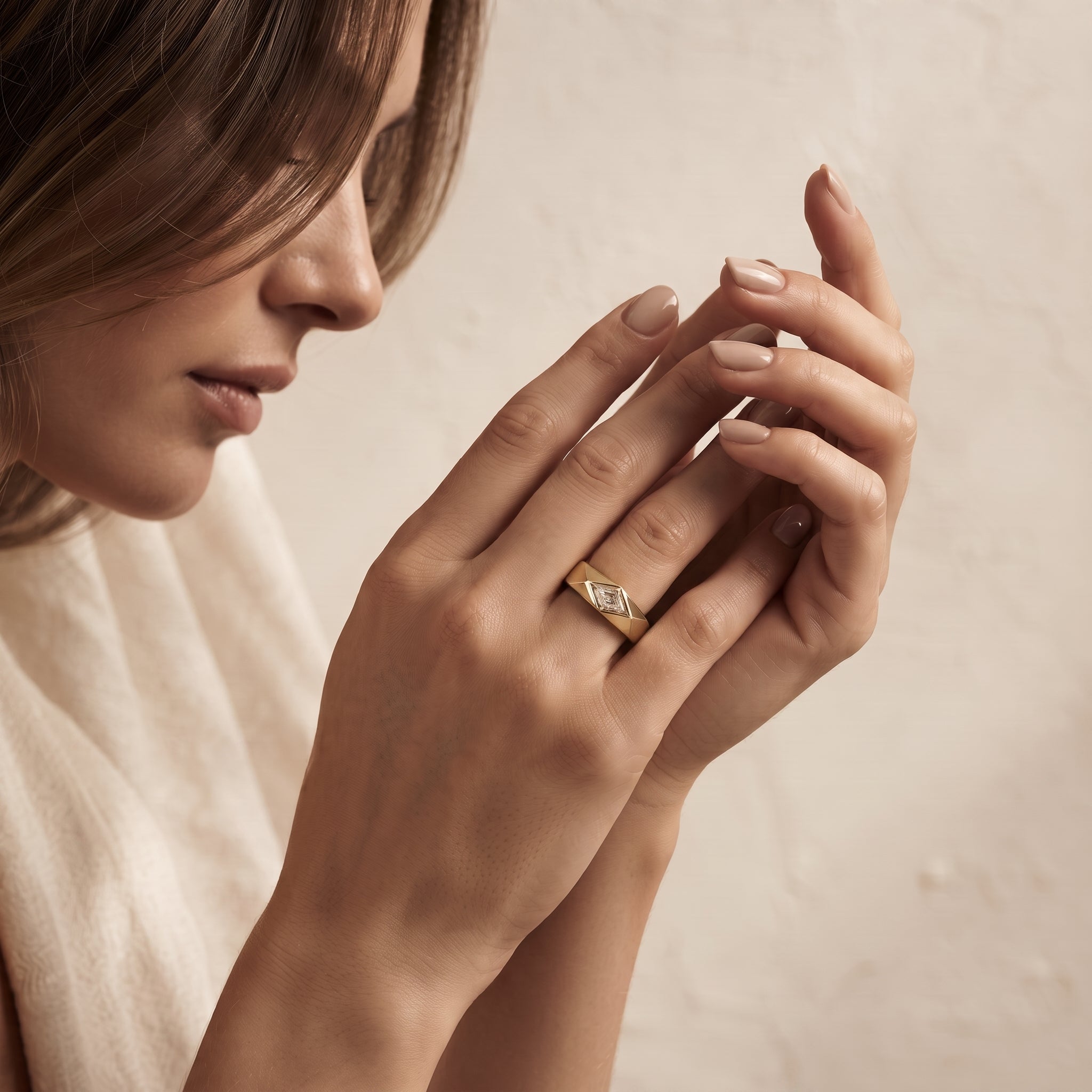 LOZENGES DIAMOND COUPLE RING Y/G