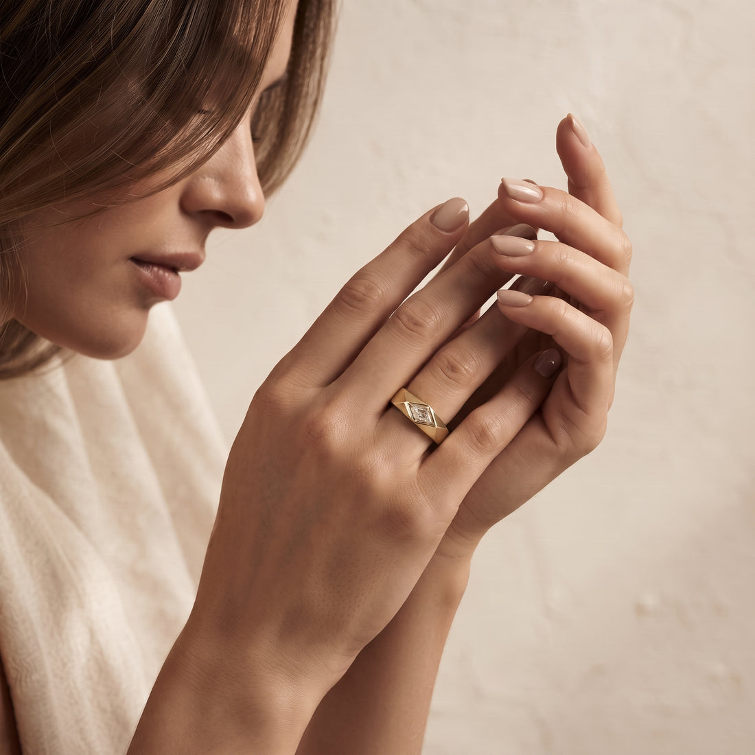 LOZENGES DIAMOND COUPLE RING Y/G