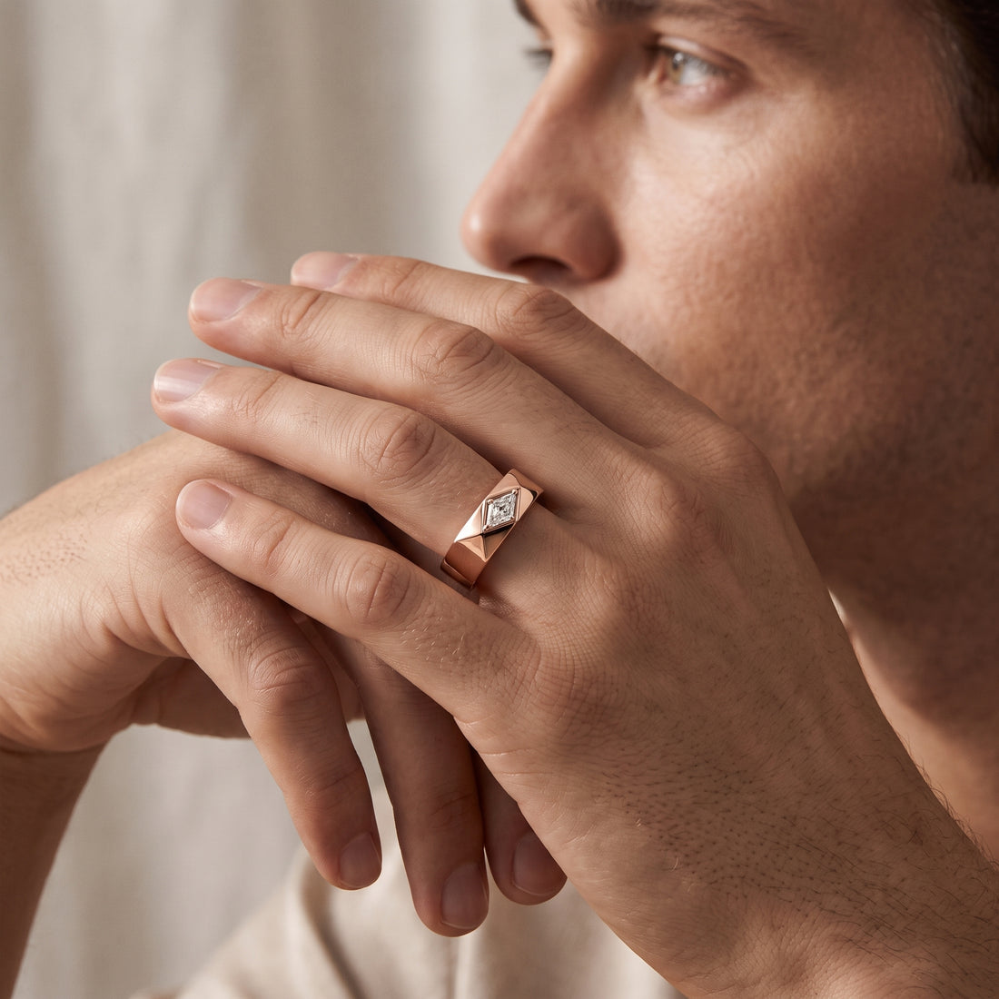 LOZENGES DIAMOND COUPLE RING BAND R/G