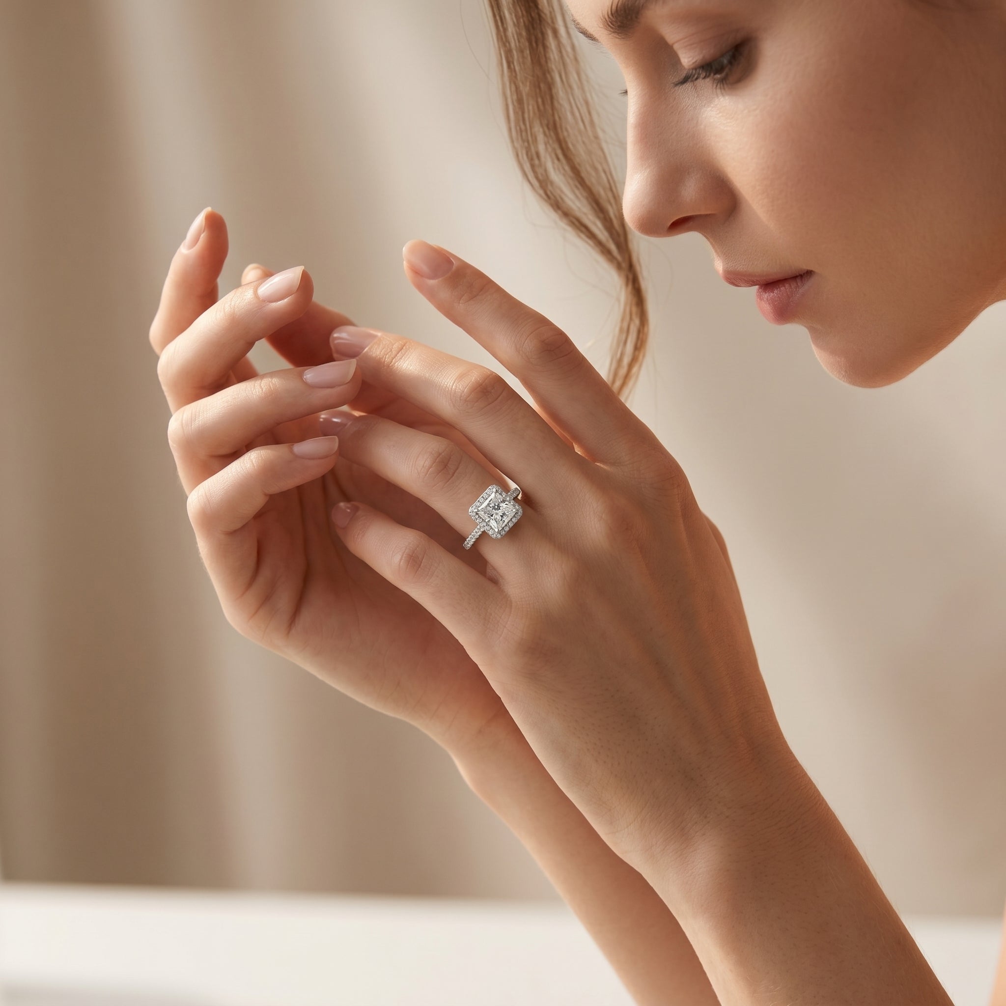 PRINCESS DIAMOND HALO RING ( 1.01 CT)