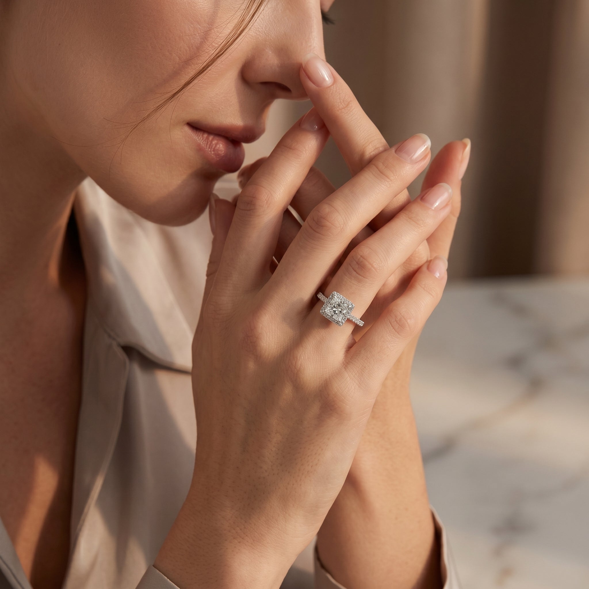 PRINCESS DIAMOND HALO RING ( 1.01 CT)
