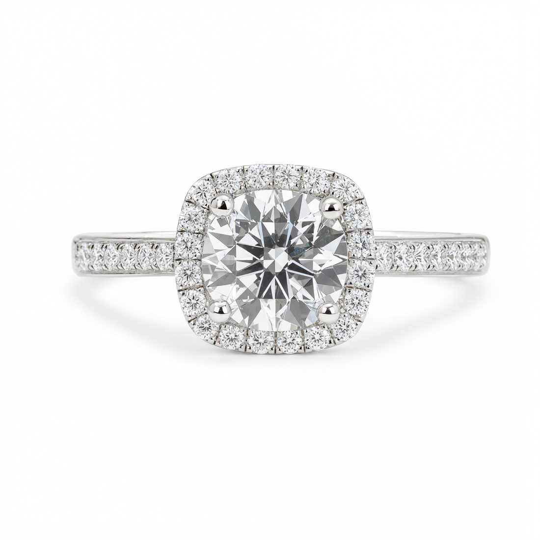 ROUND WITH CUSHION HALO & PAVE DIAMOND RING