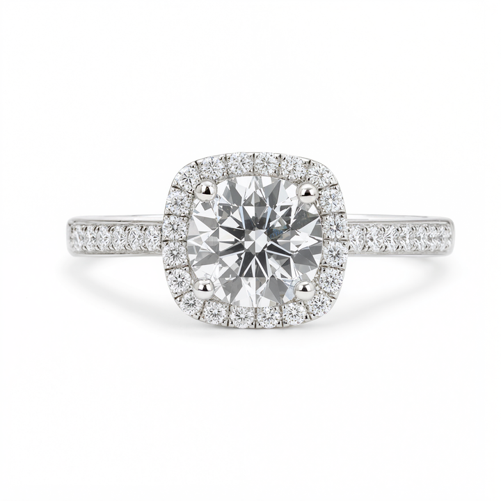ROUND WITH CUSHION HALO & PAVE DIAMOND RING