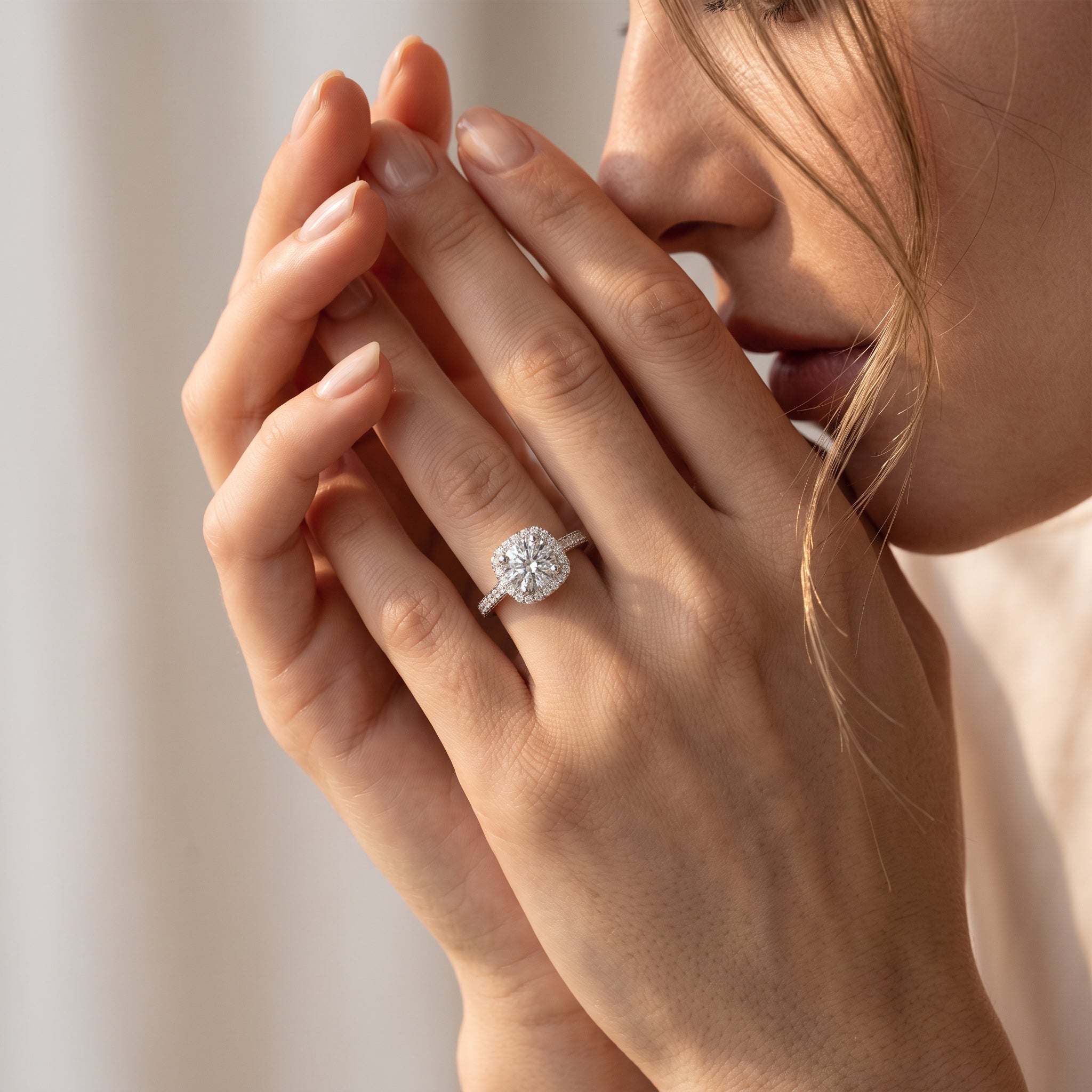 ROUND WITH CUSHION HALO & PAVE DIAMOND RING