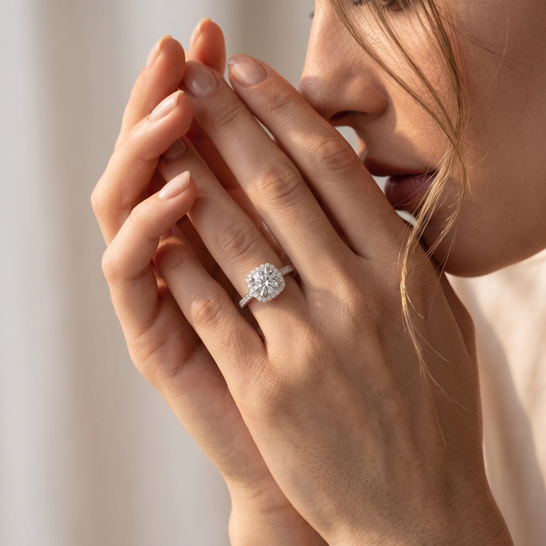 ROUND WITH CUSHION HALO & PAVE DIAMOND RING