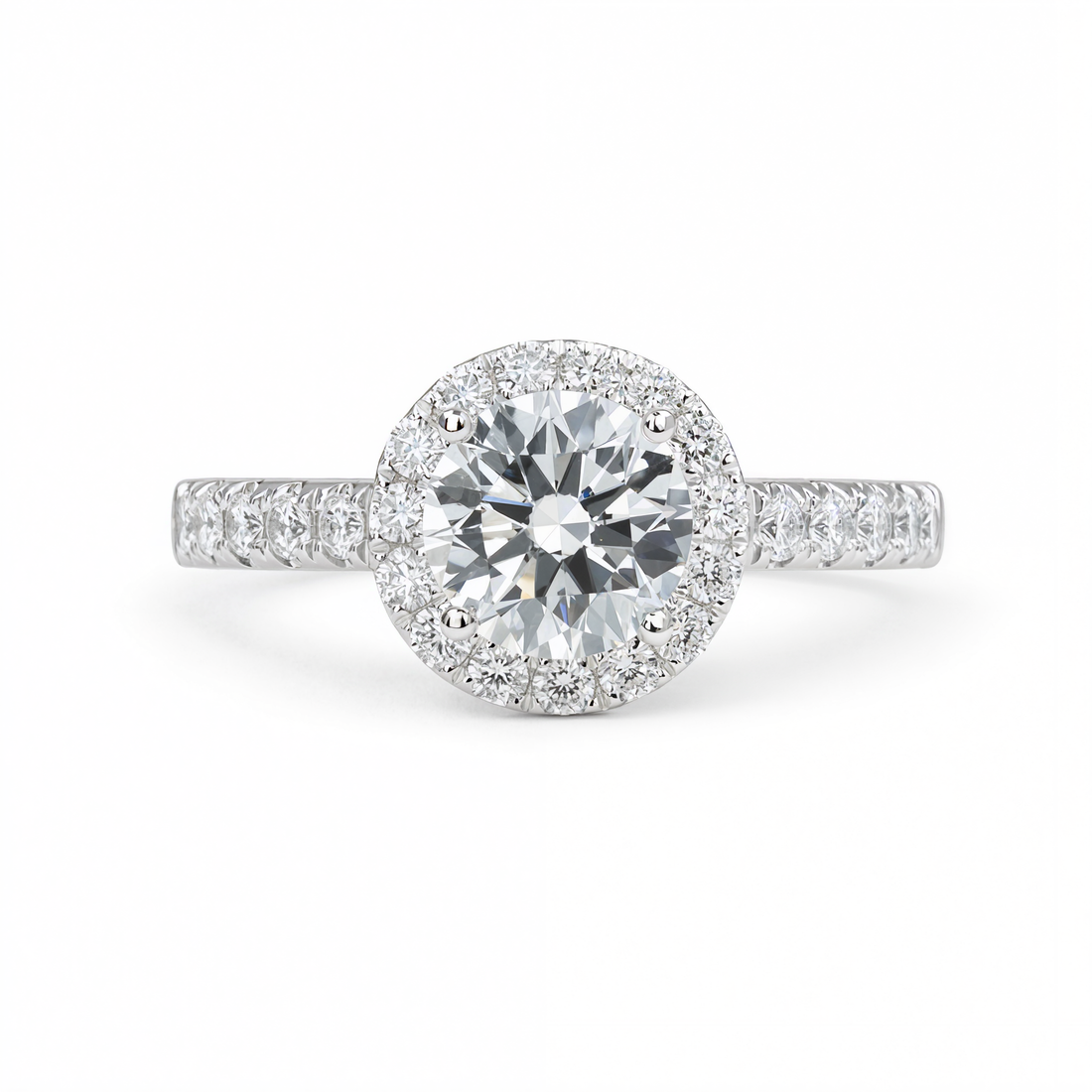 ROUND WITH HALO & PAVE DIAMOND RING